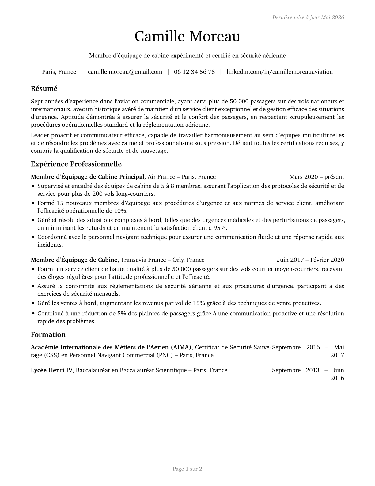 Air Crew Members CV in French — page 1