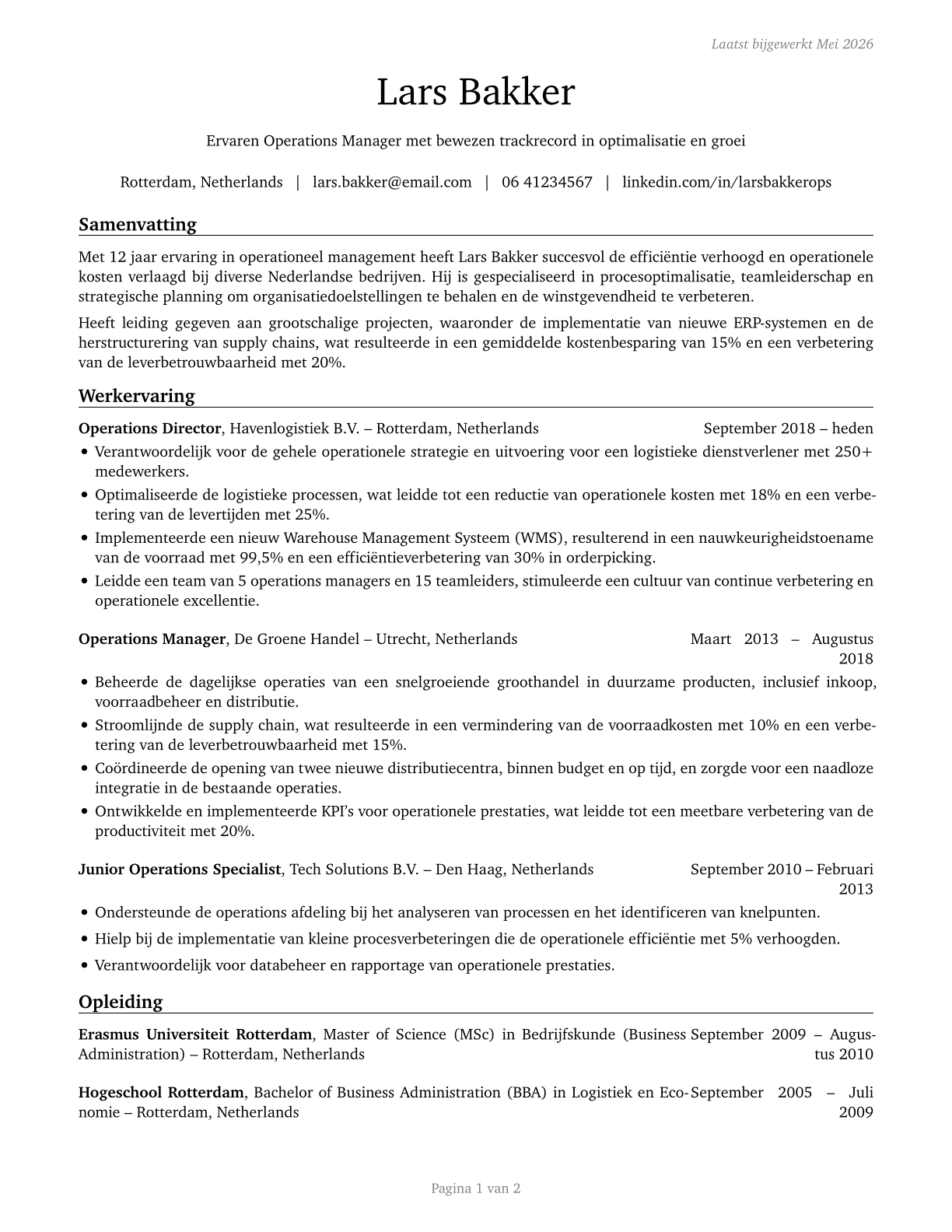 General and Operations Managers CV in Dutch — page 1