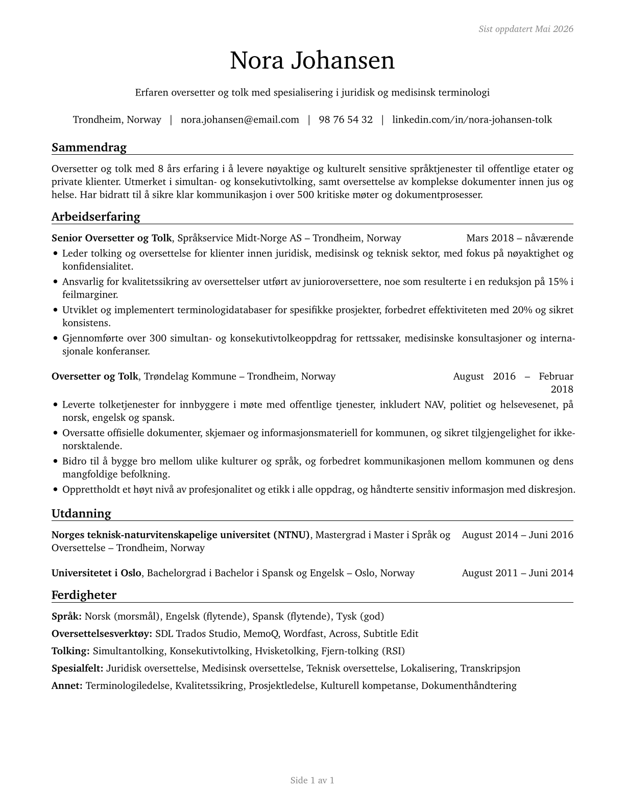 Interpreters and Translators CV in Norwegian_bokmal — page 1