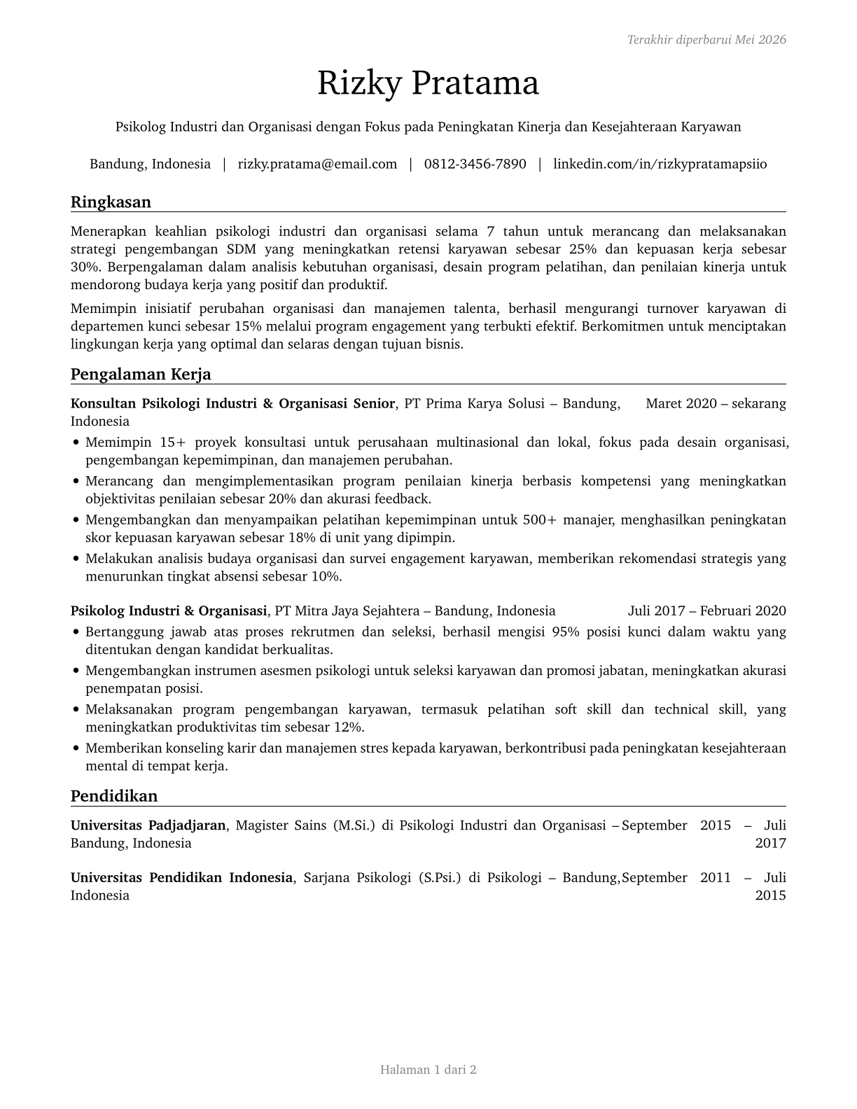 Industrial-Organizational Psychologists CV in Indonesian — page 1