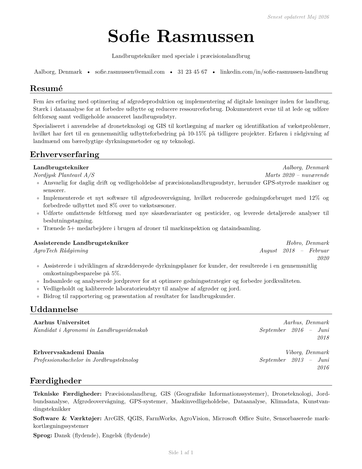 Agricultural Technicians CV in Danish — page 1
