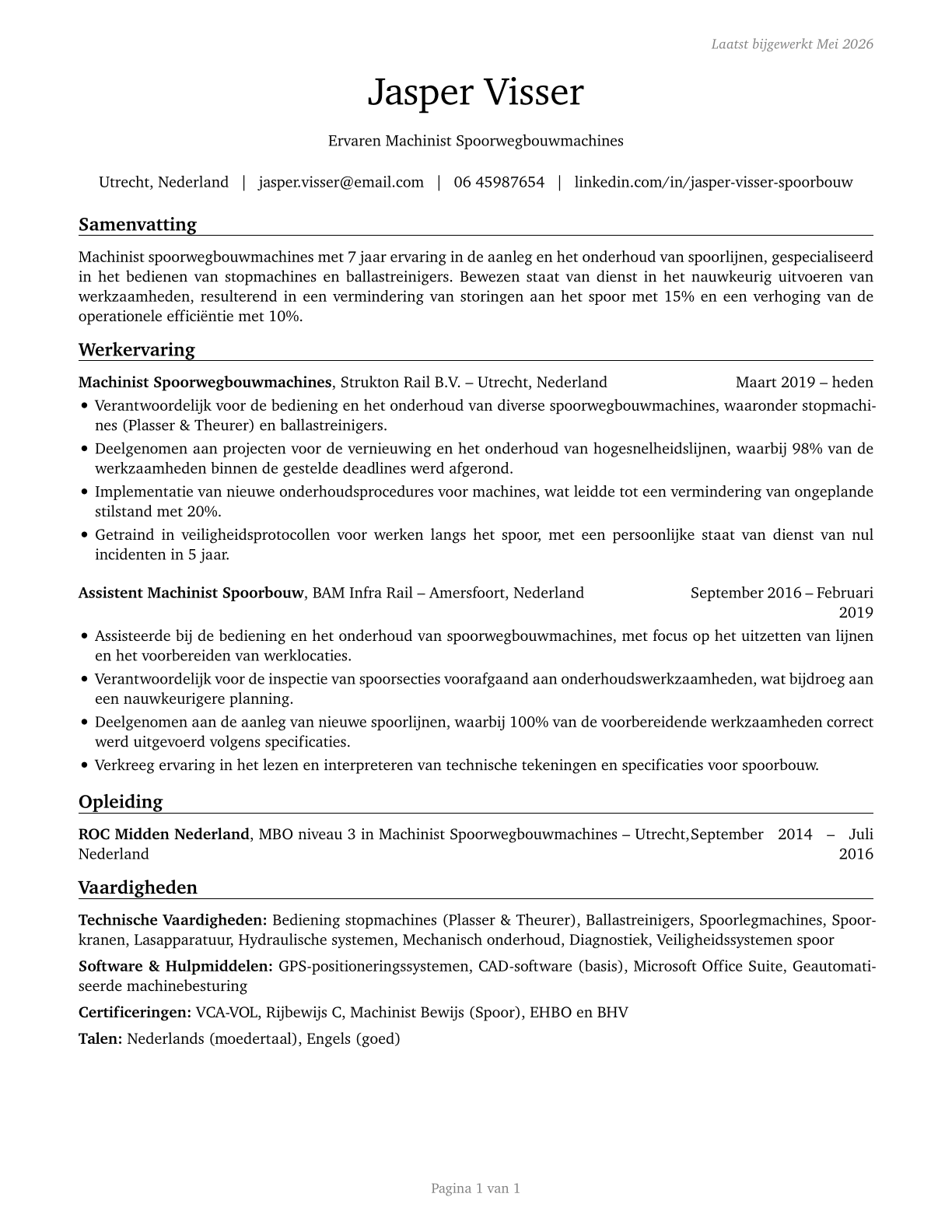 Rail-Track Laying and Maintenance Equipment Operators CV in Dutch — page 1