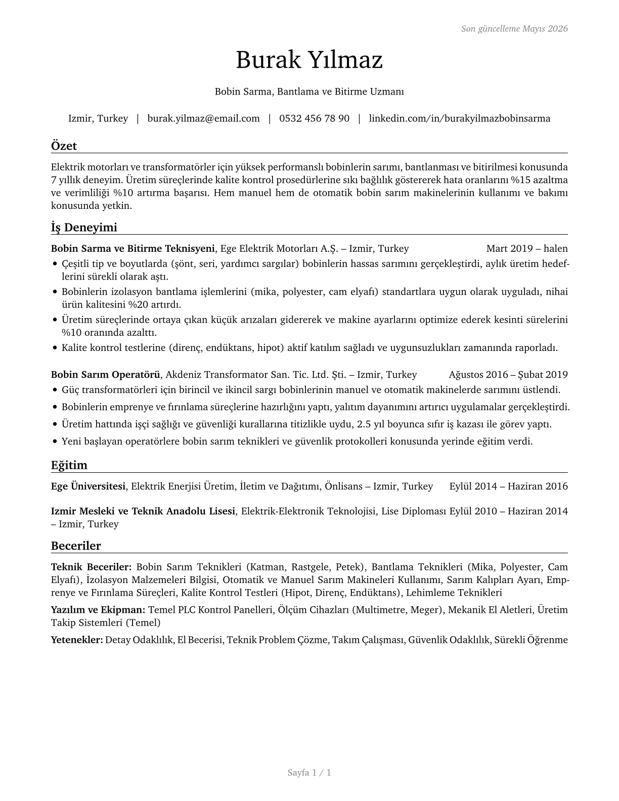 Coil Winders, Tapers, and Finishers CV in Turkish — page 1