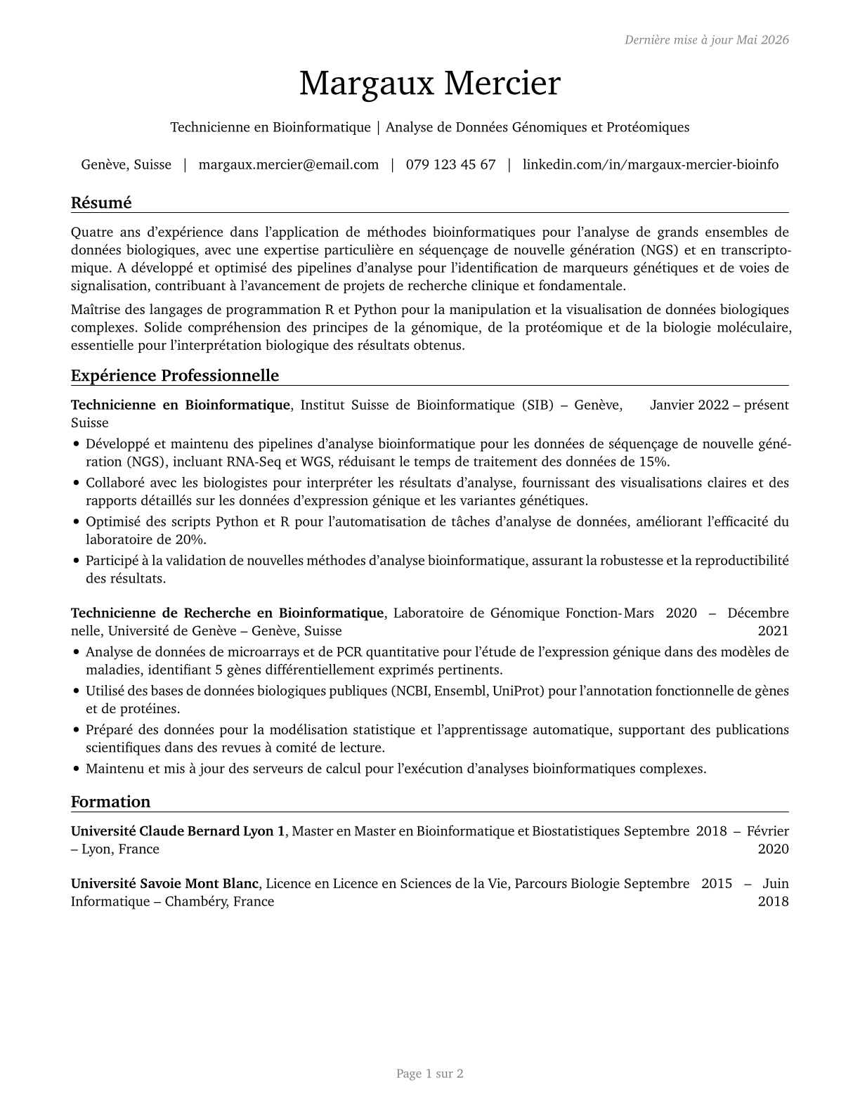 Bioinformatics Technicians CV in French — page 1