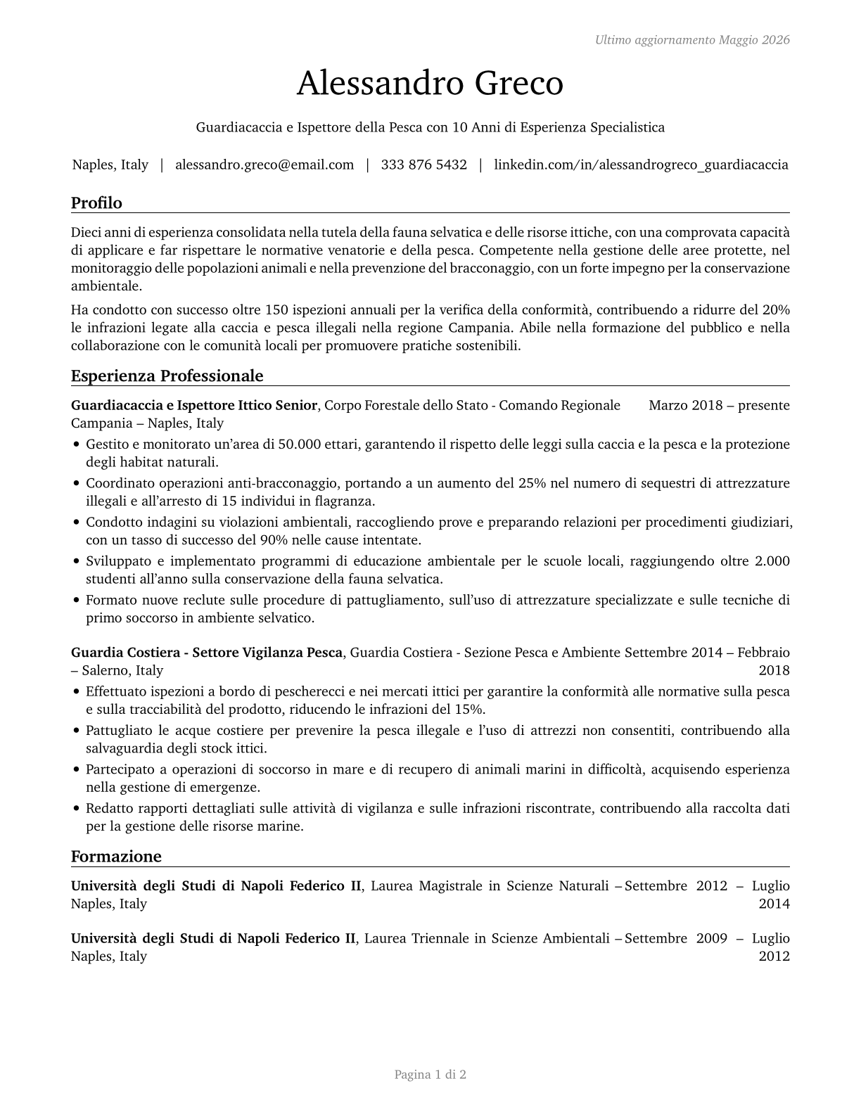 Fish and Game Wardens CV in Italian — page 1