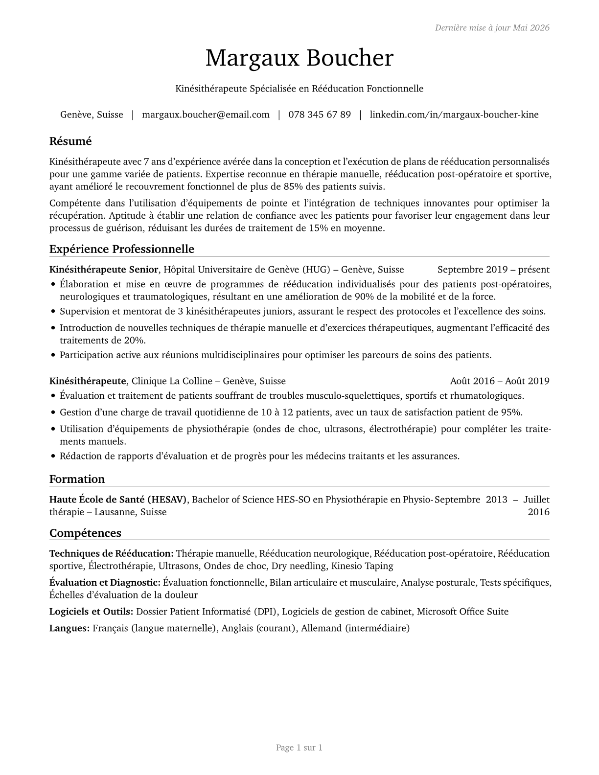Physical Therapists CV in French — page 1