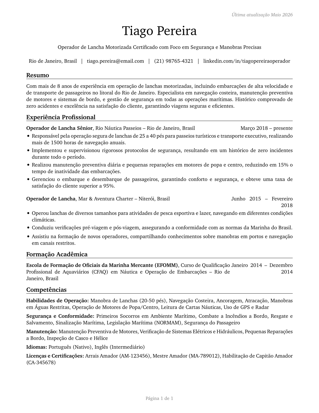 Motorboat Operators CV in Portuguese — page 1