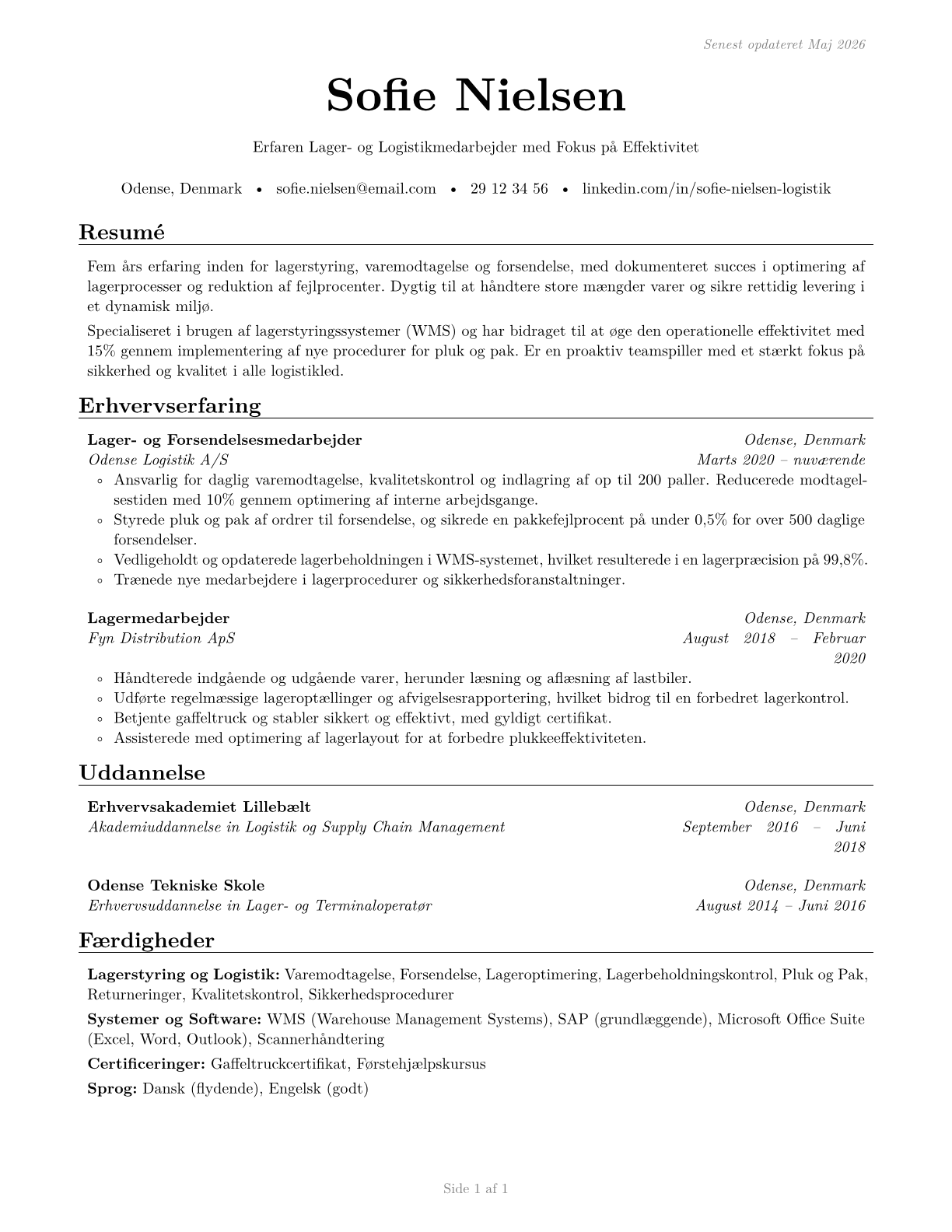 Shipping, Receiving, and Inventory Clerks CV in Danish — page 1