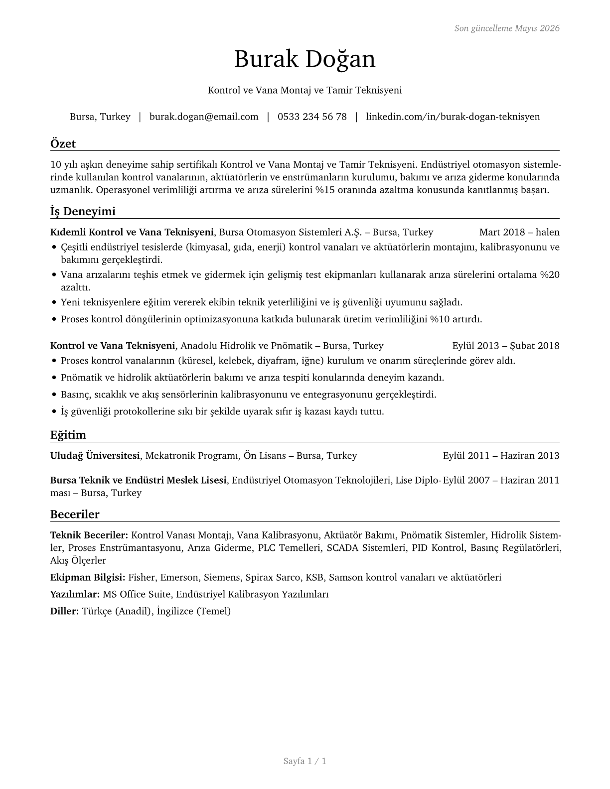Control and Valve Installers and Repairers, Except Mechanical Door CV in Turkish — page 1