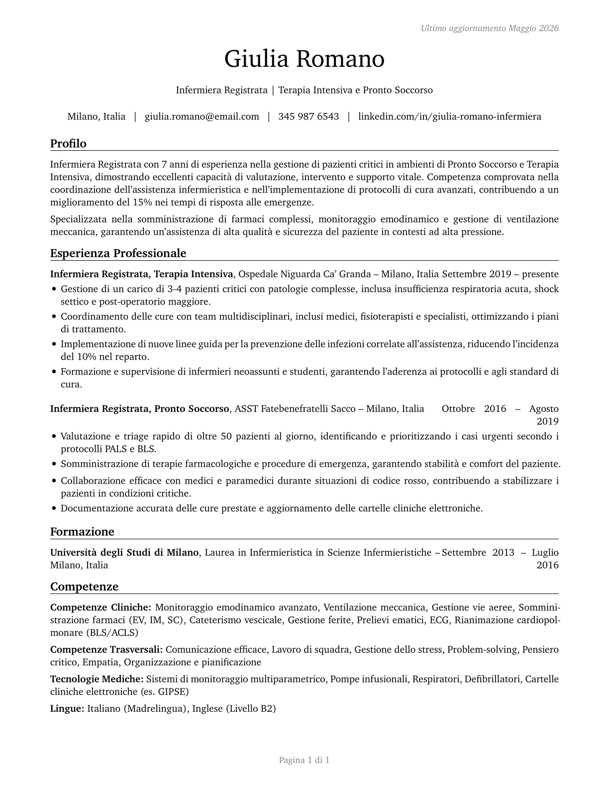 Registered Nurses CV in Italian — page 1
