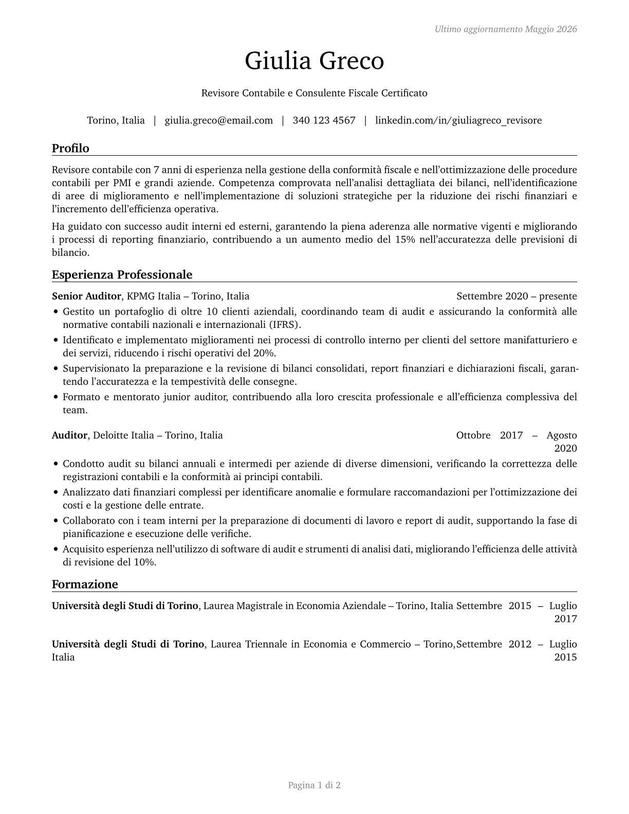 Accountants and Auditors CV in Italian — page 1