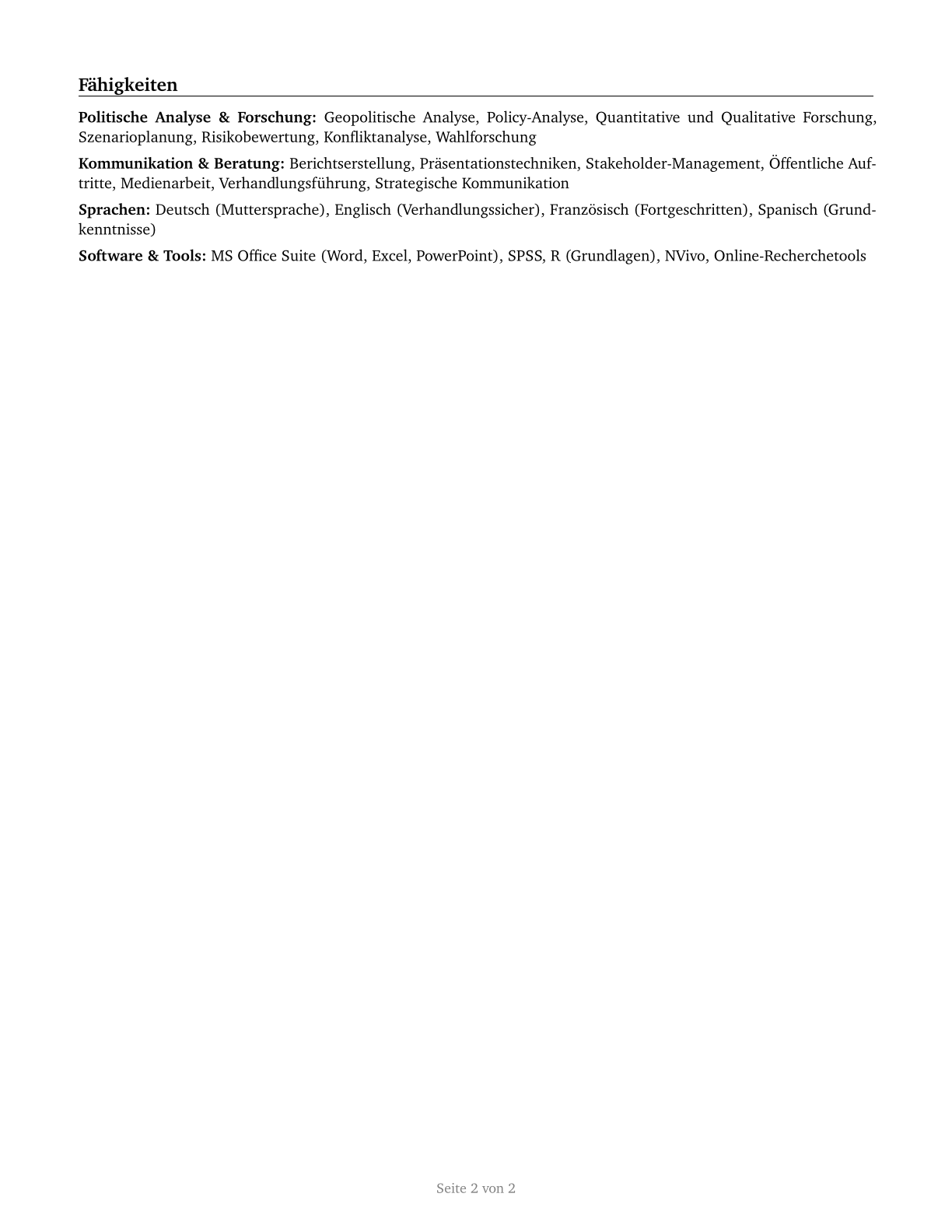 Political Scientists CV in German — page 2