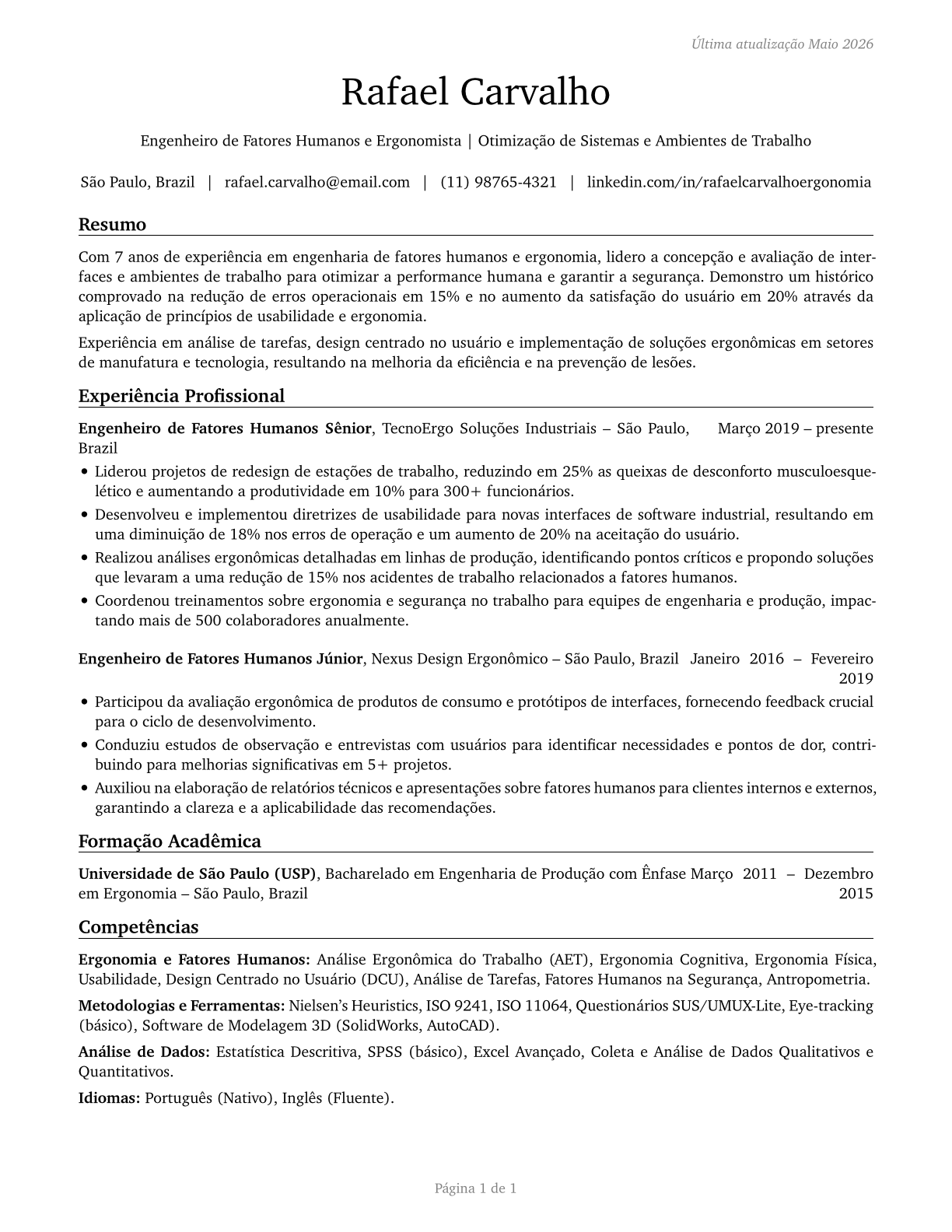 Human Factors Engineers and Ergonomists CV in Portuguese — page 1