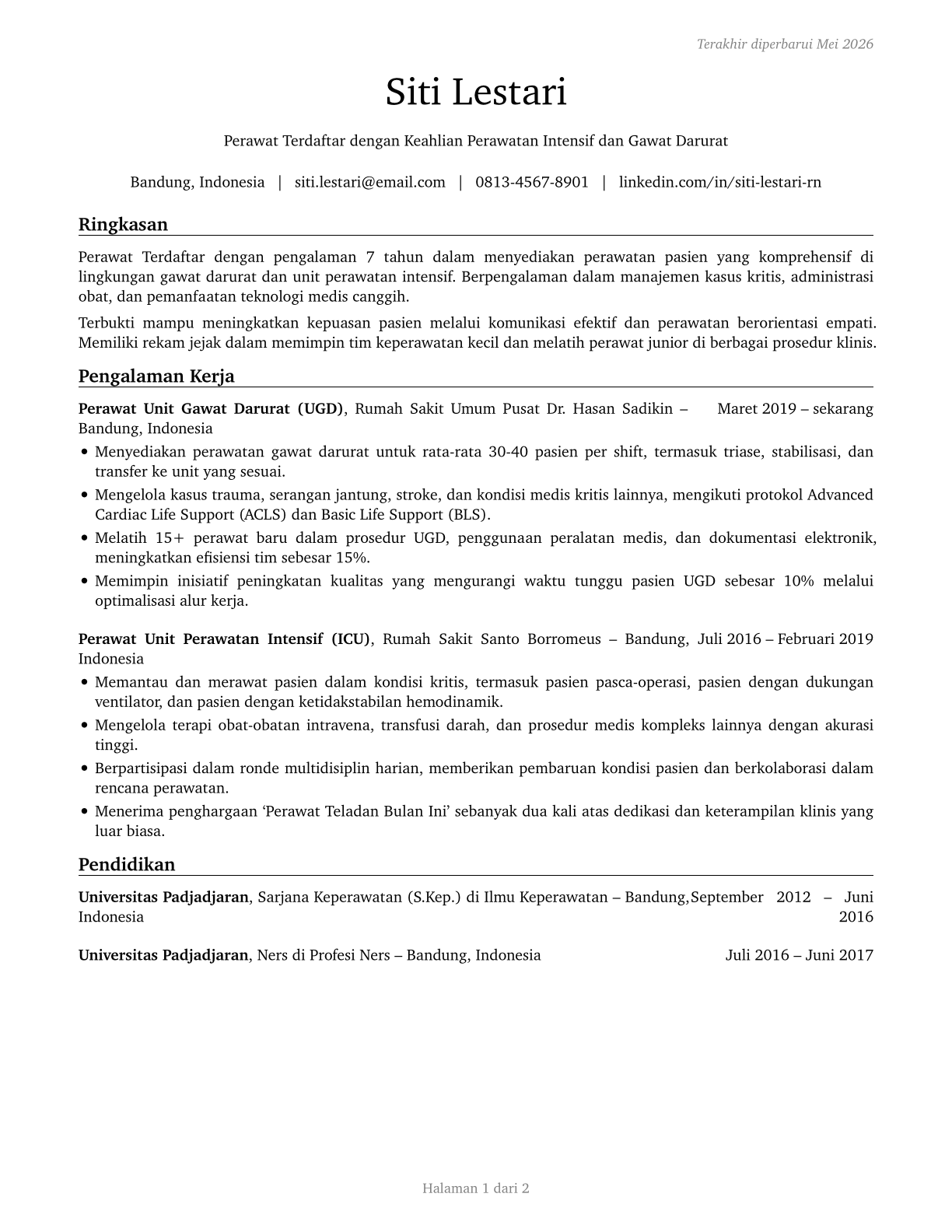 Registered Nurses CV in Indonesian — page 1