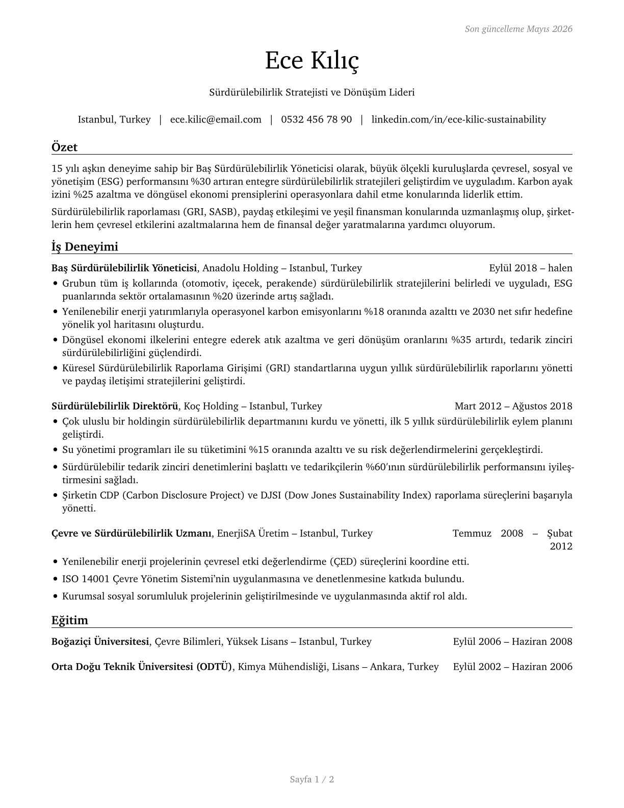 Chief Sustainability Officers CV in Turkish — page 1