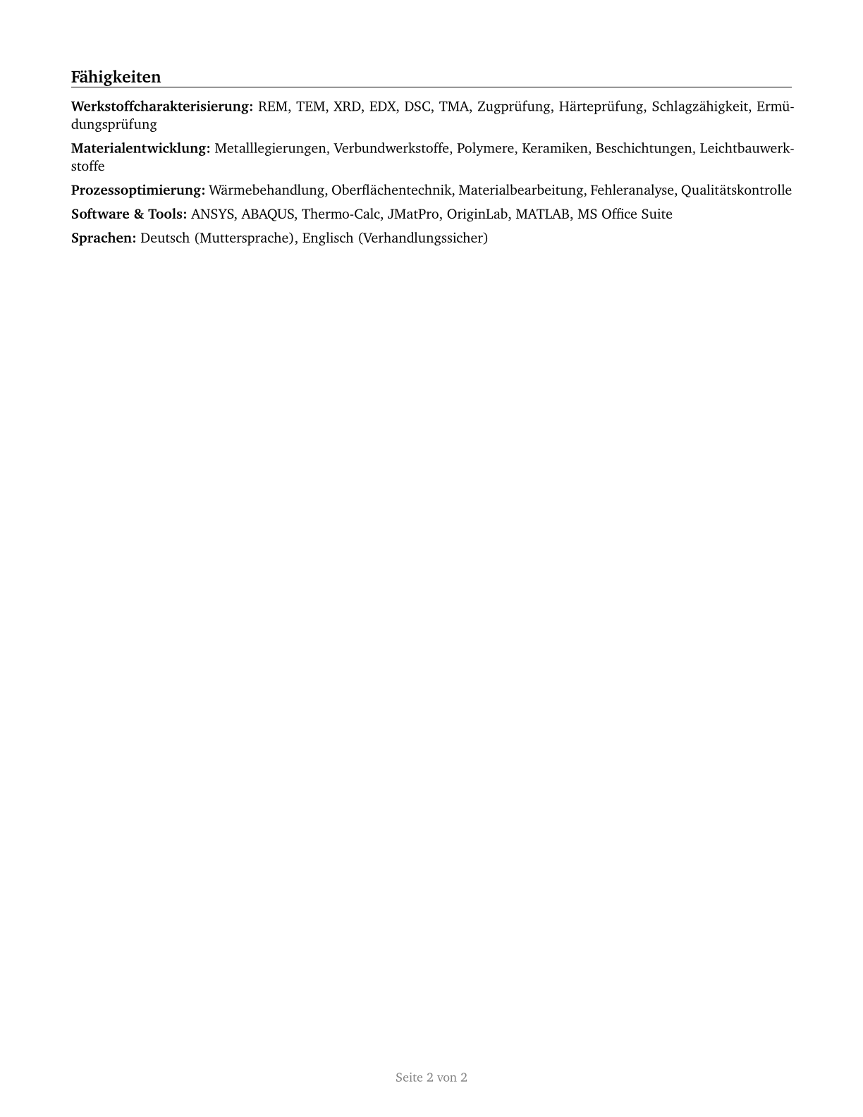 Materials Engineers CV in German — page 2