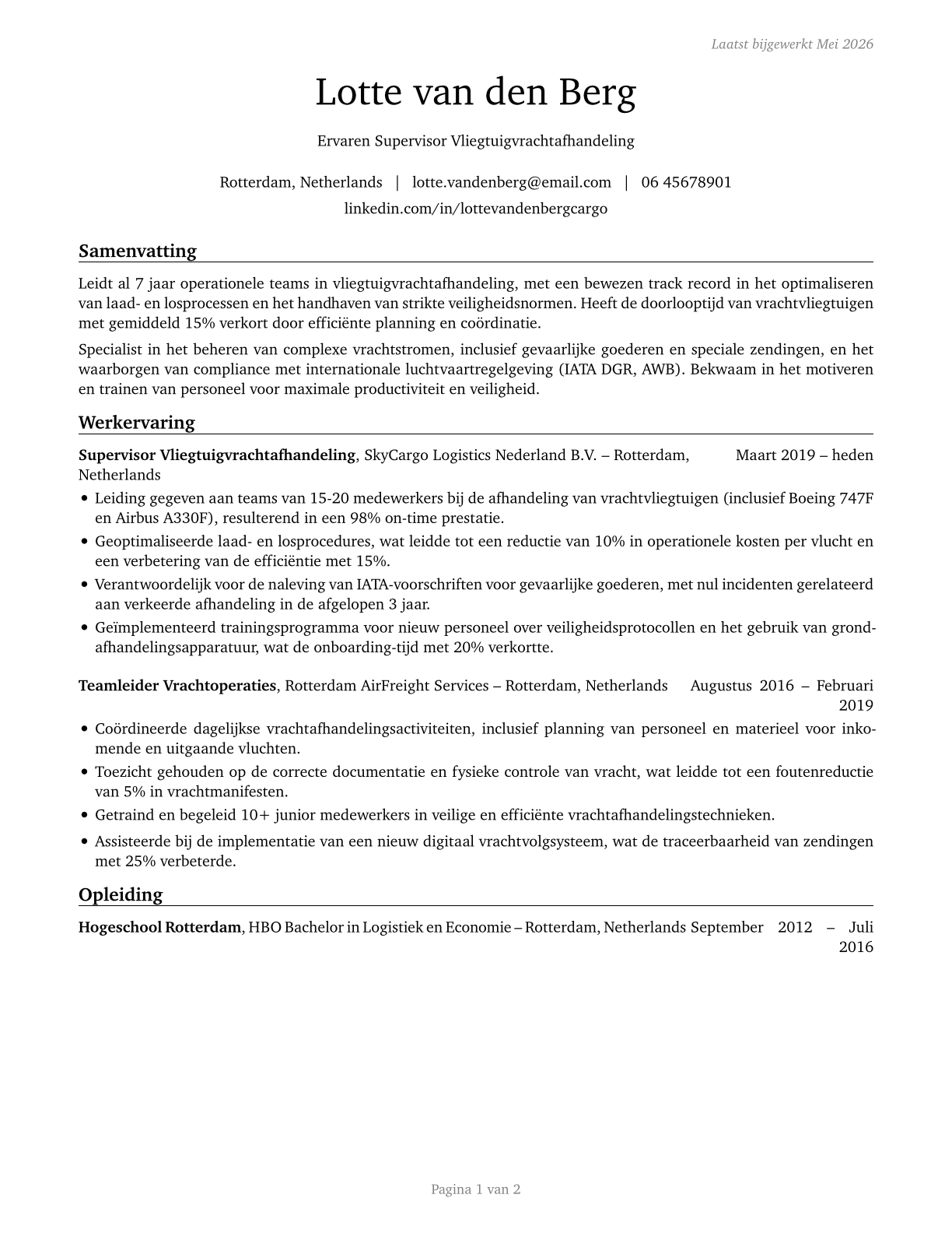 Aircraft Cargo Handling Supervisors CV in Dutch — page 1