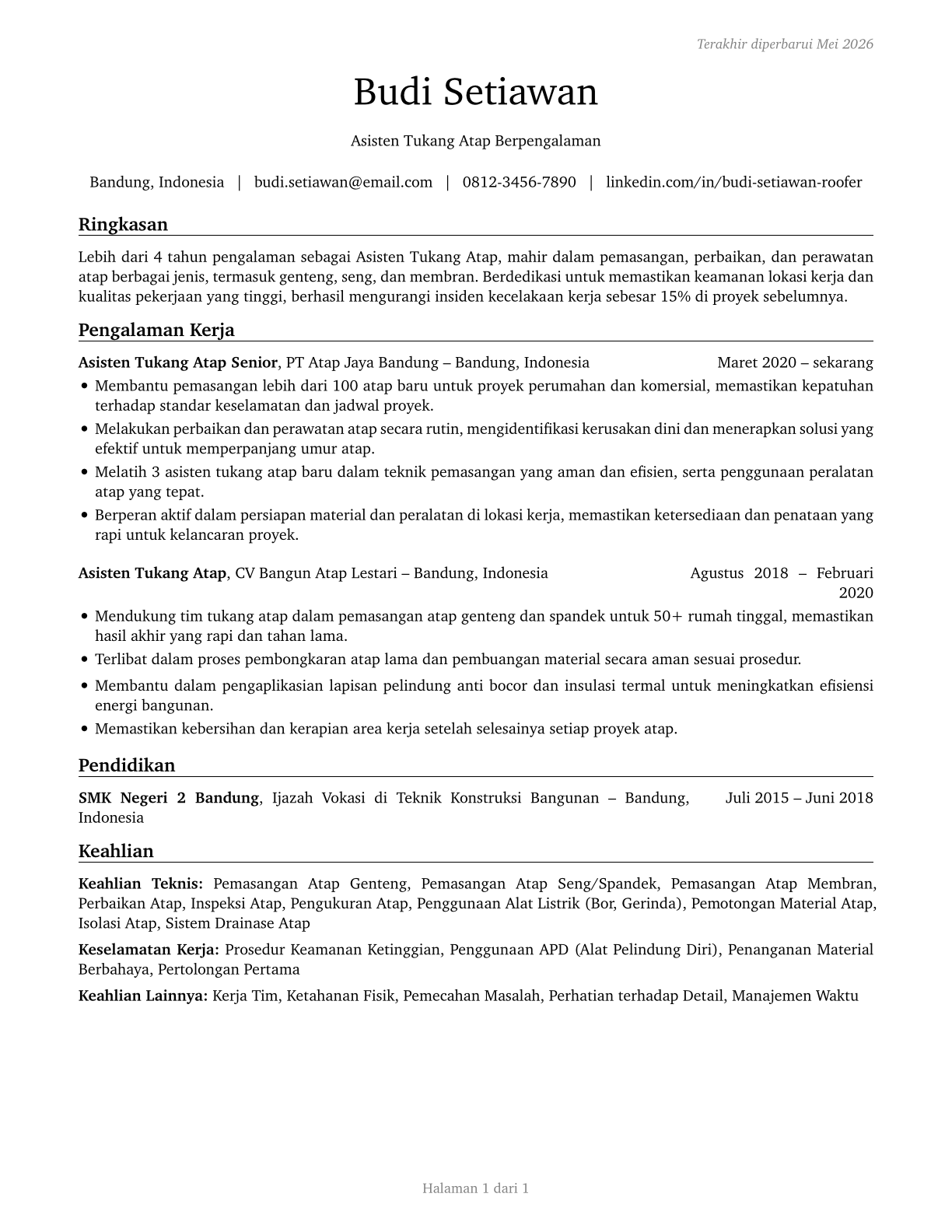 Helpers--Roofers CV in Indonesian — page 1