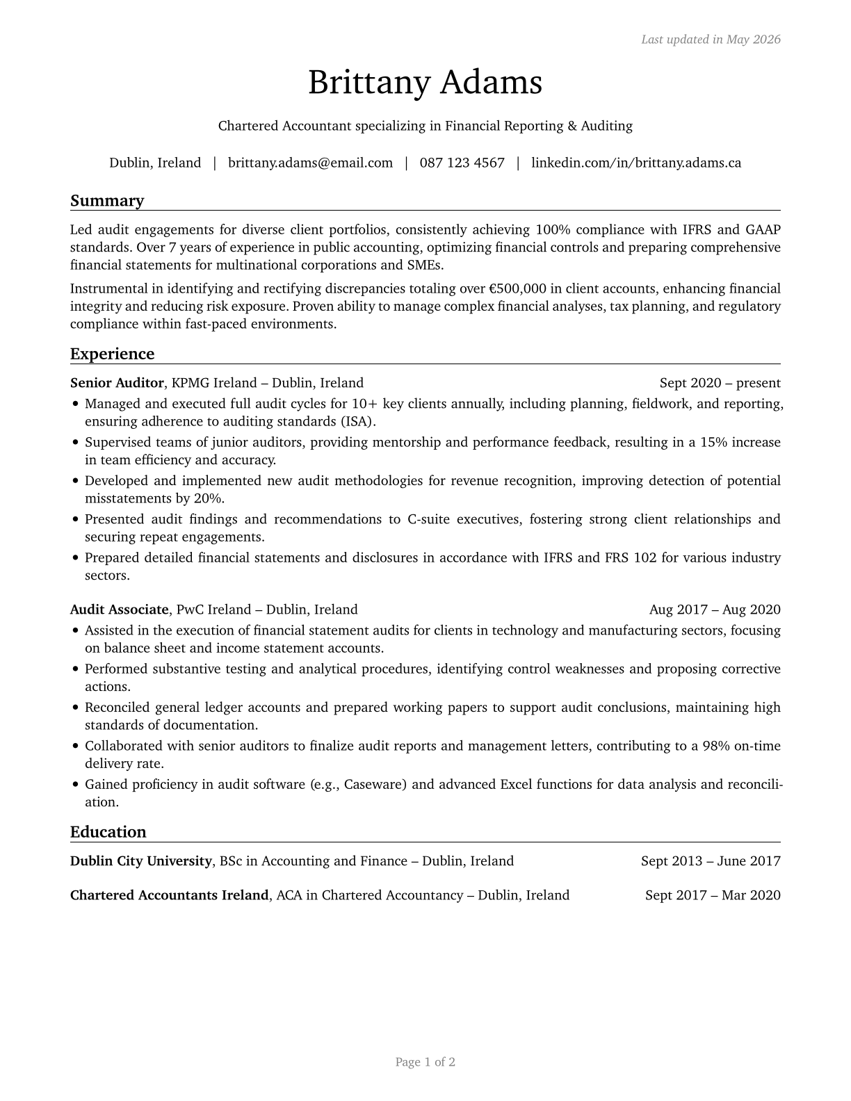 Accountants and Auditors CV in English — page 1