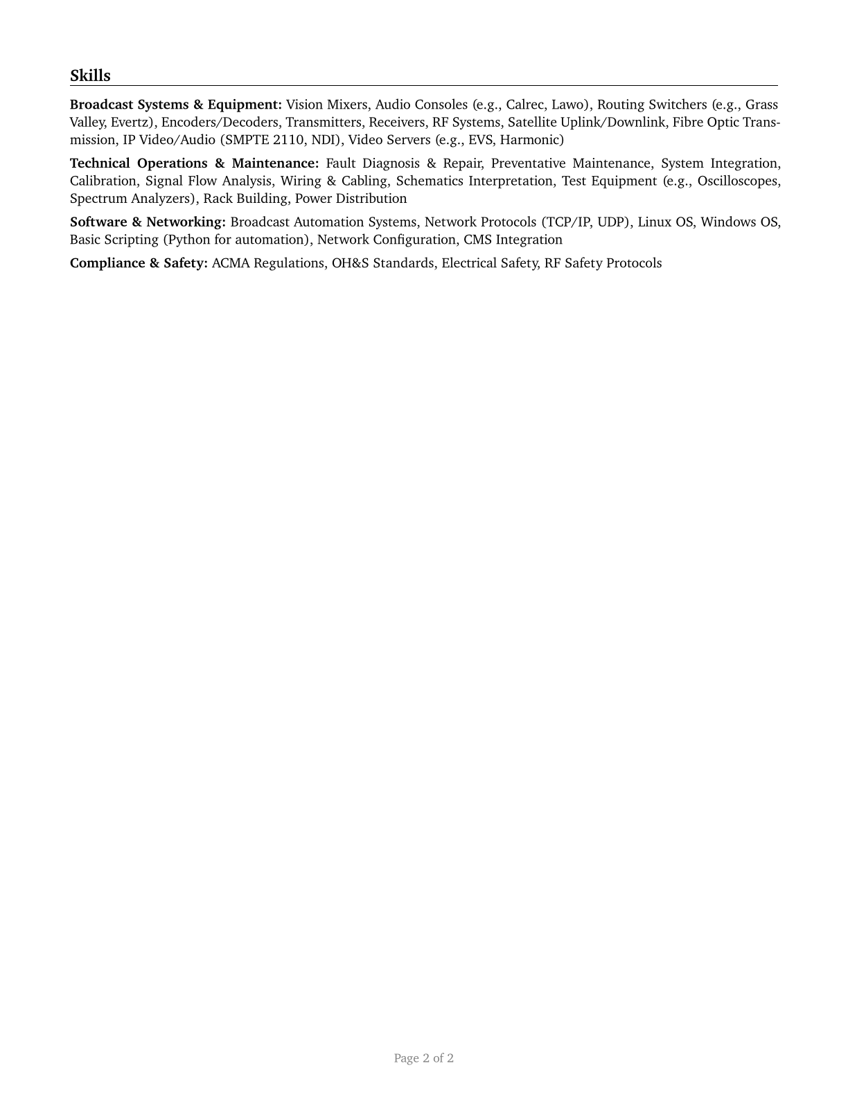 Media and Communication Equipment Workers, All Other CV in English — page 2