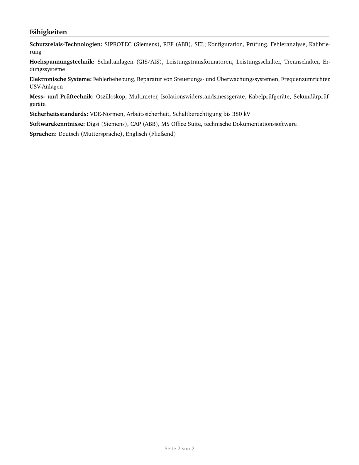 Electrical and Electronics Repairers, Powerhouse, Substation, and Relay CV in German — page 2