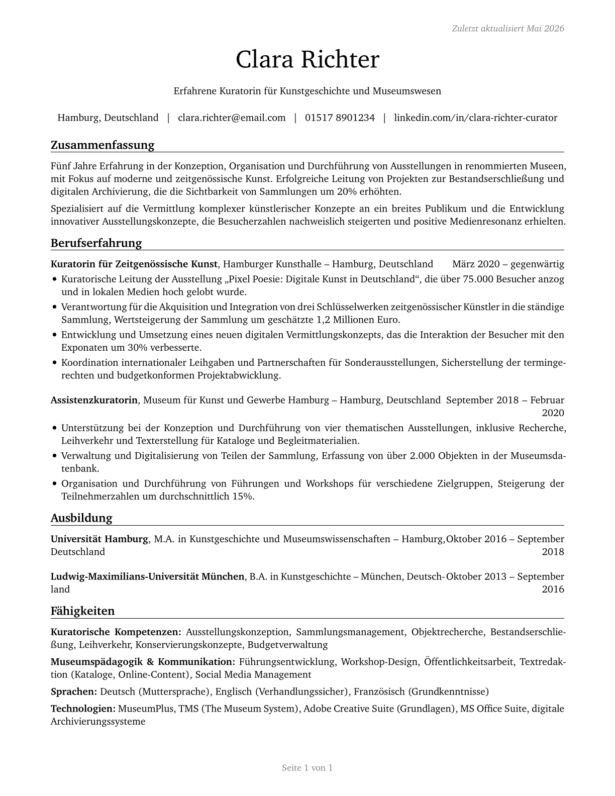 Curators CV in German — page 1