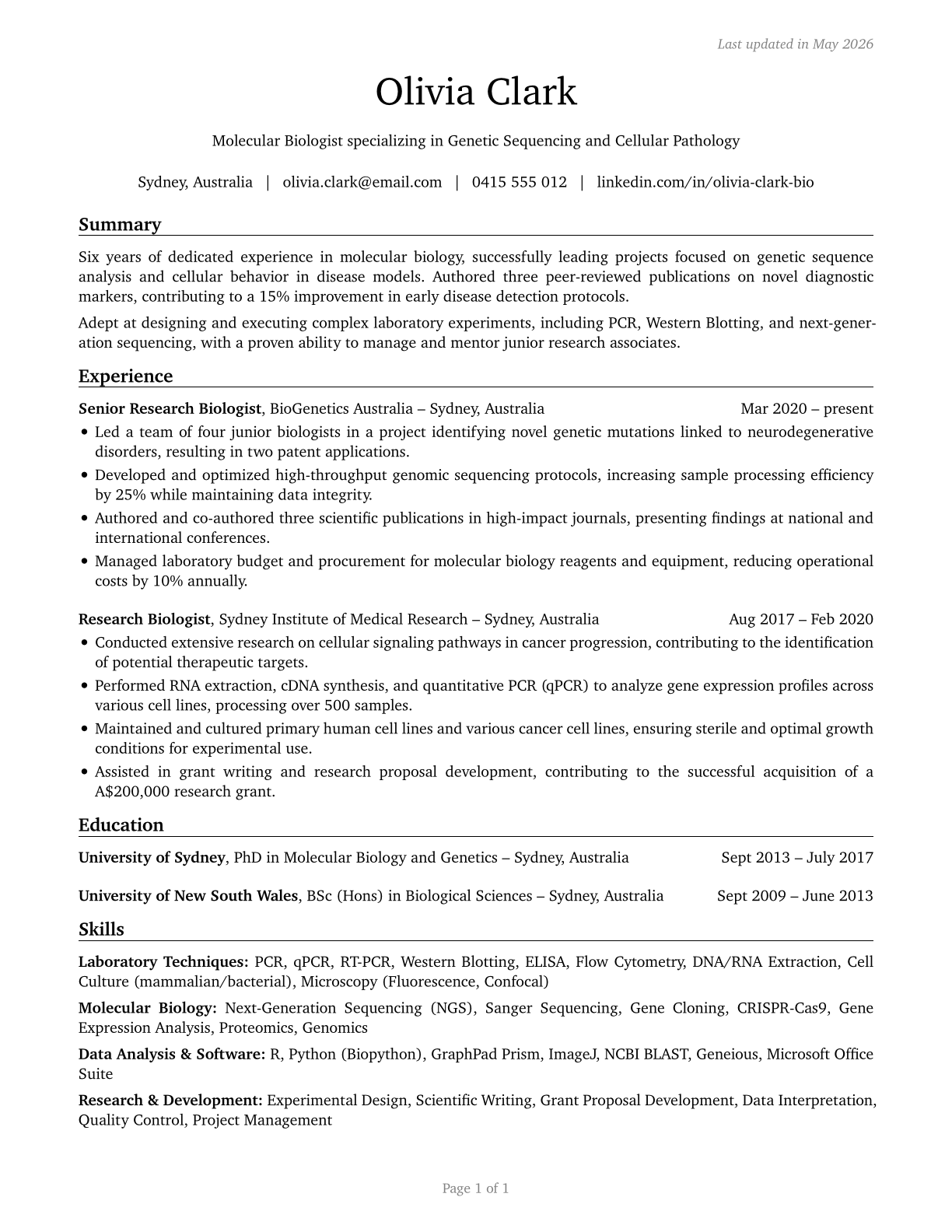 Biologists CV in English — page 1