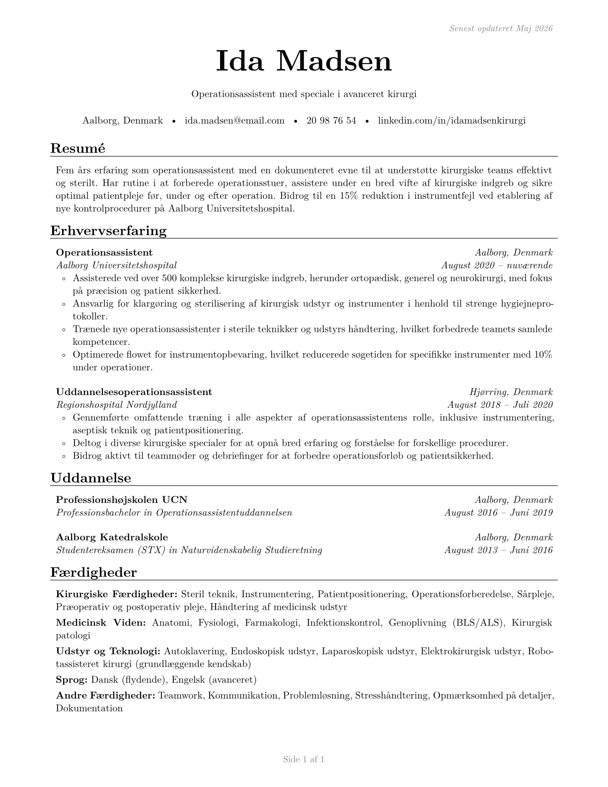 Surgical Technologists CV in Danish — page 1