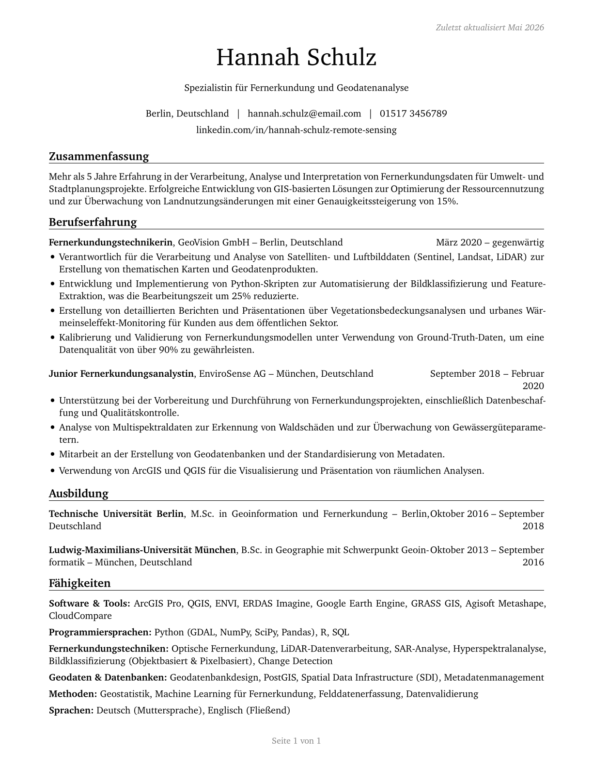 Remote Sensing Technicians CV in German — page 1