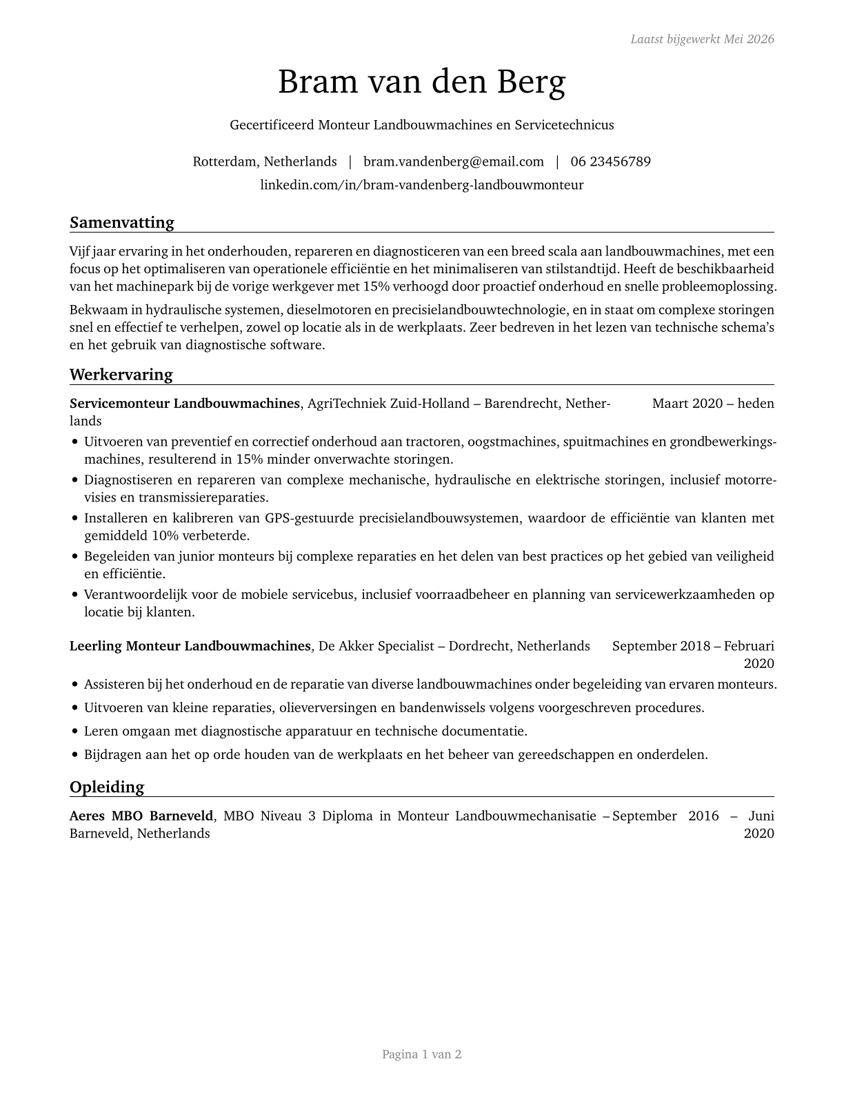 Farm Equipment Mechanics and Service Technicians CV in Dutch — page 1