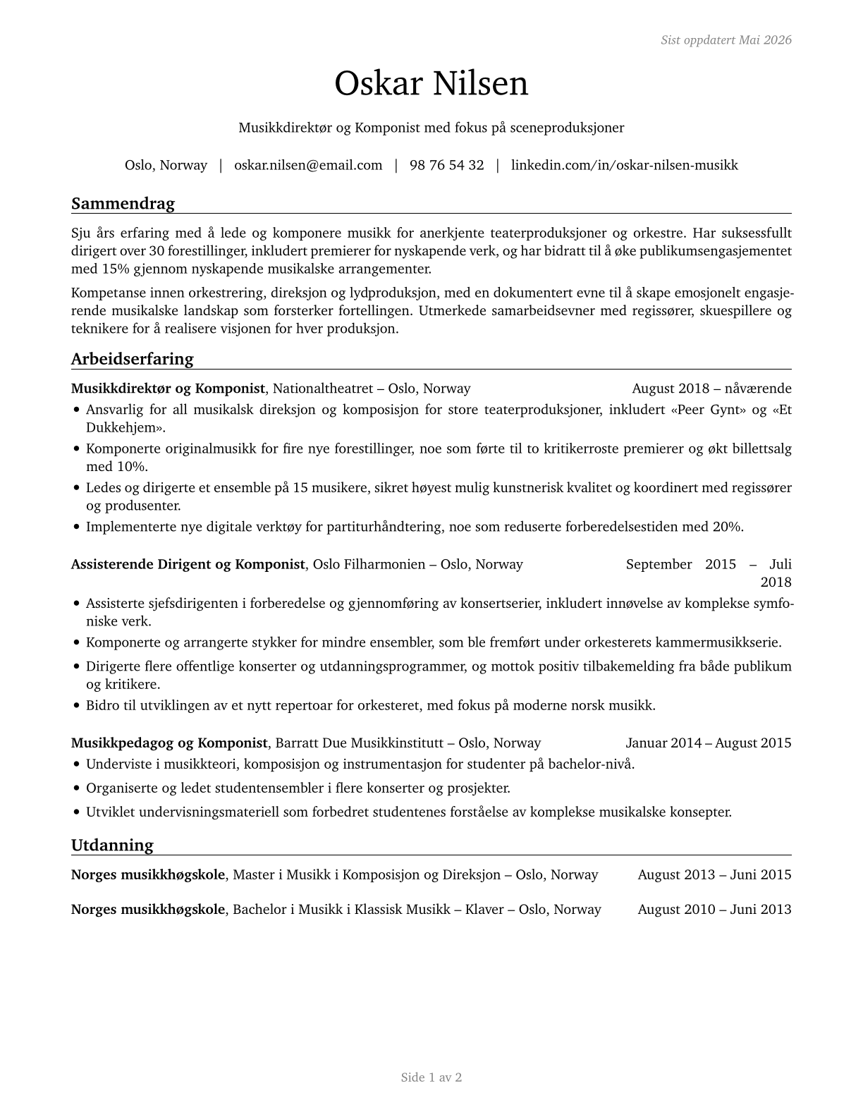 Music Directors and Composers CV in Norwegian_bokmal — page 1