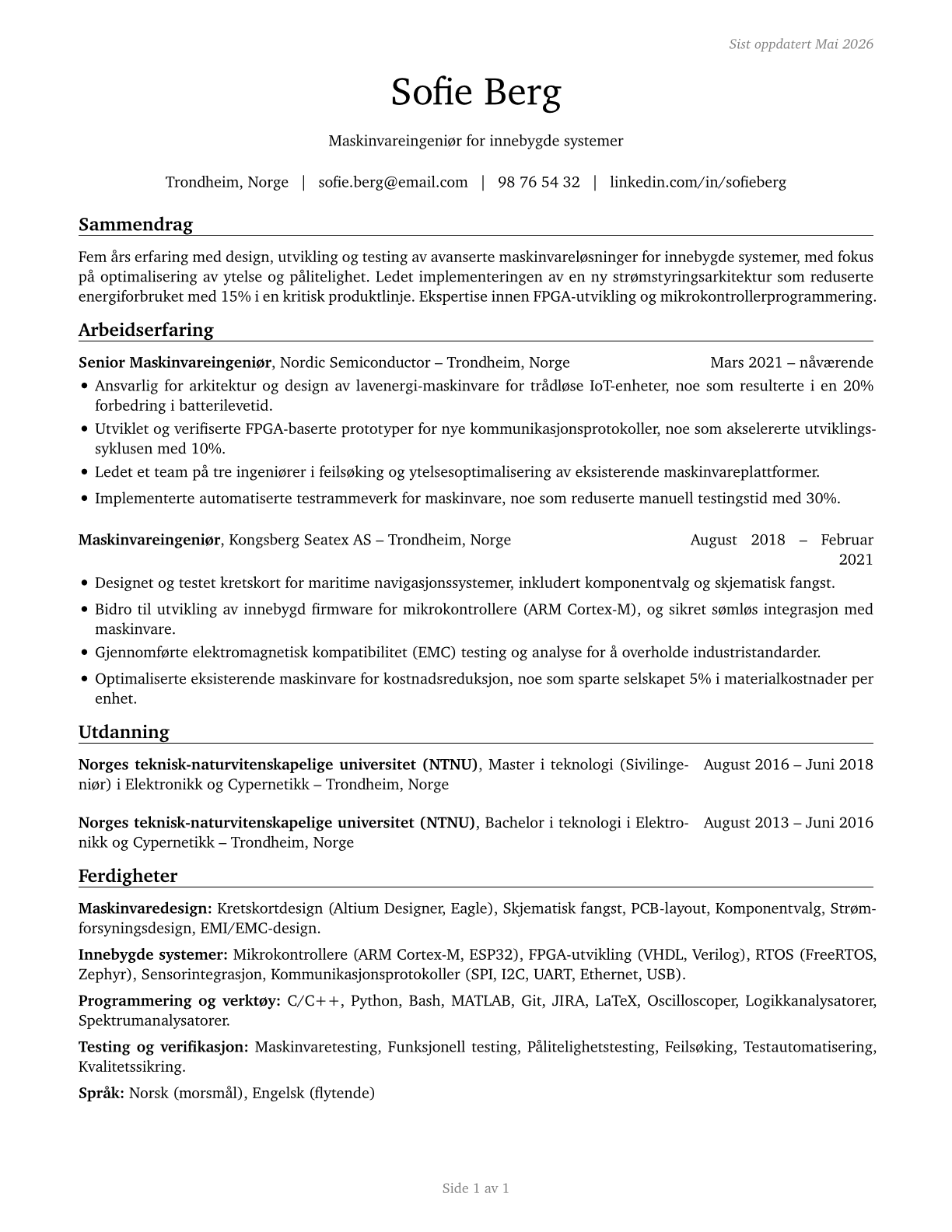 Computer Hardware Engineers CV in Norwegian_bokmal — page 1