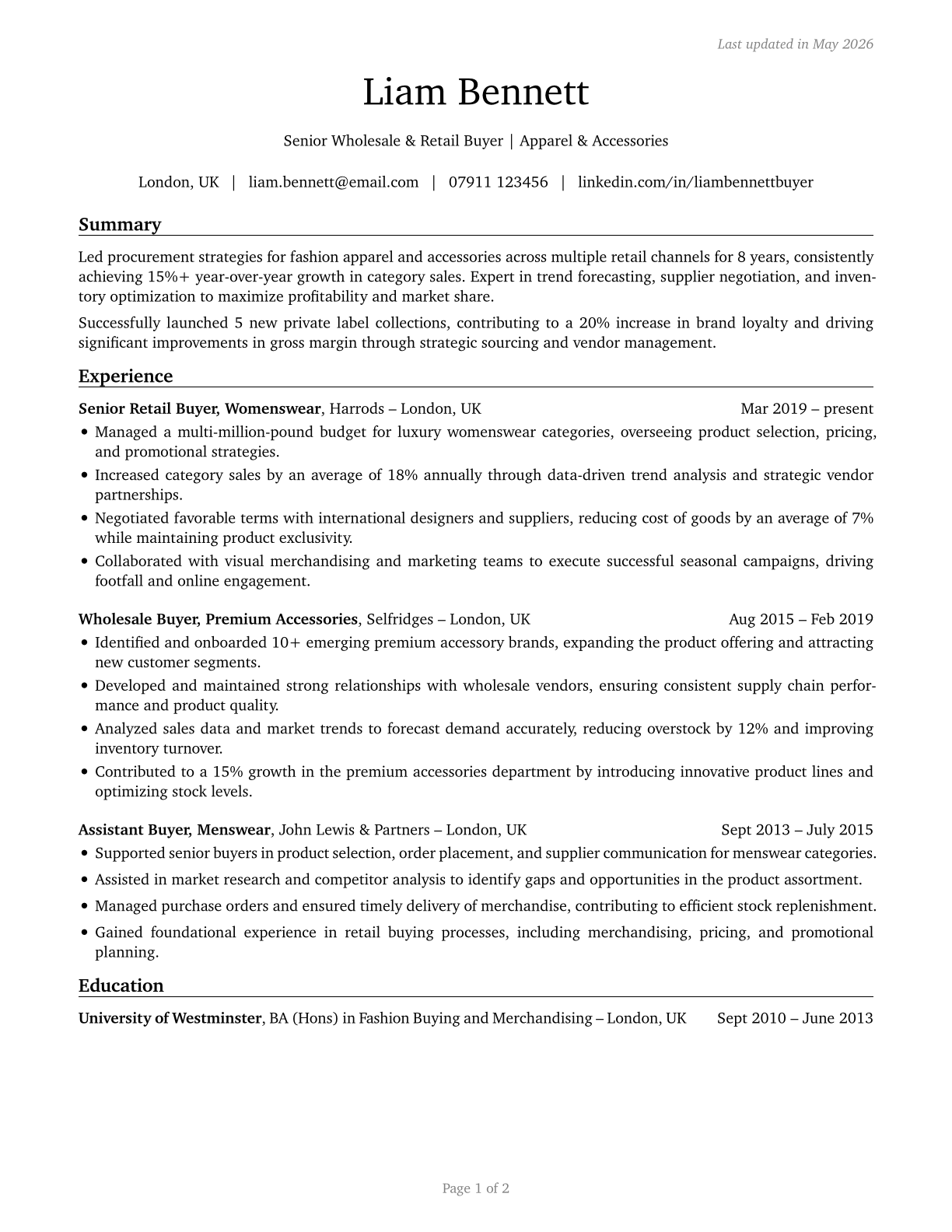 Wholesale and Retail Buyers, Except Farm Products CV in English — page 1