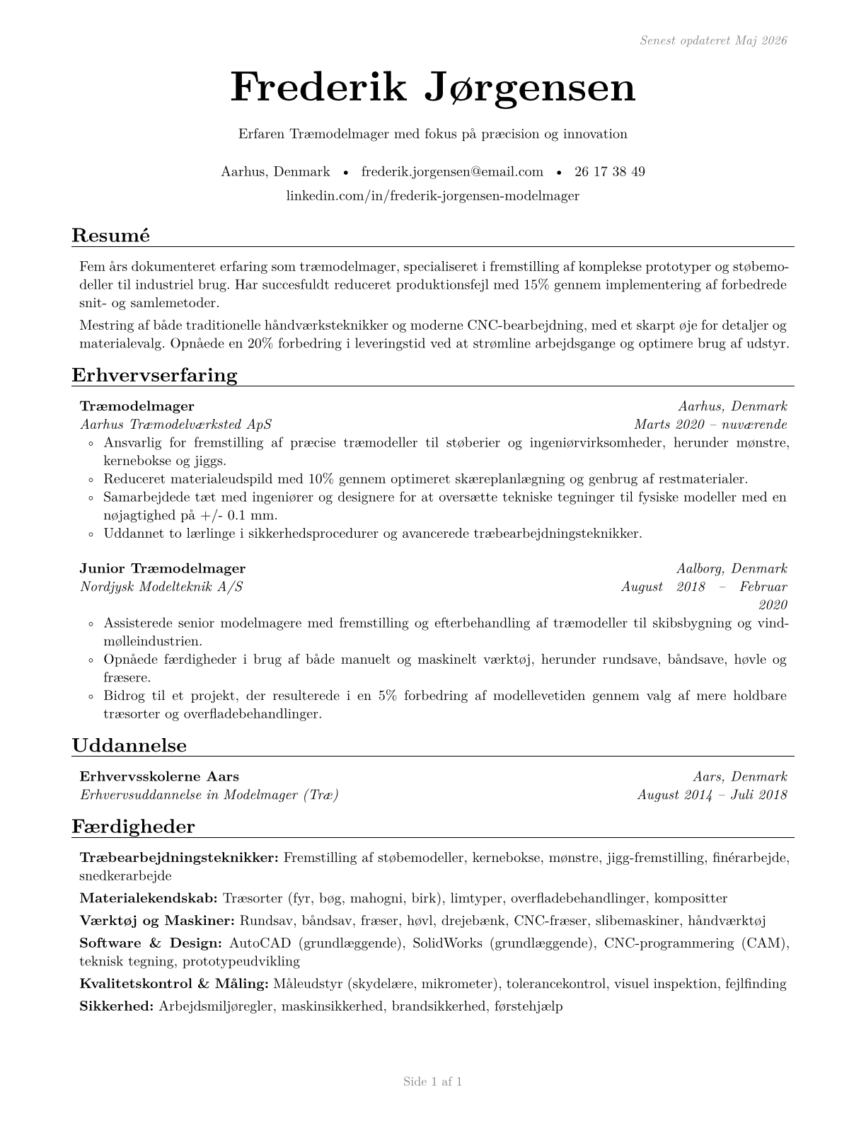 Model Makers, Wood CV in Danish — page 1