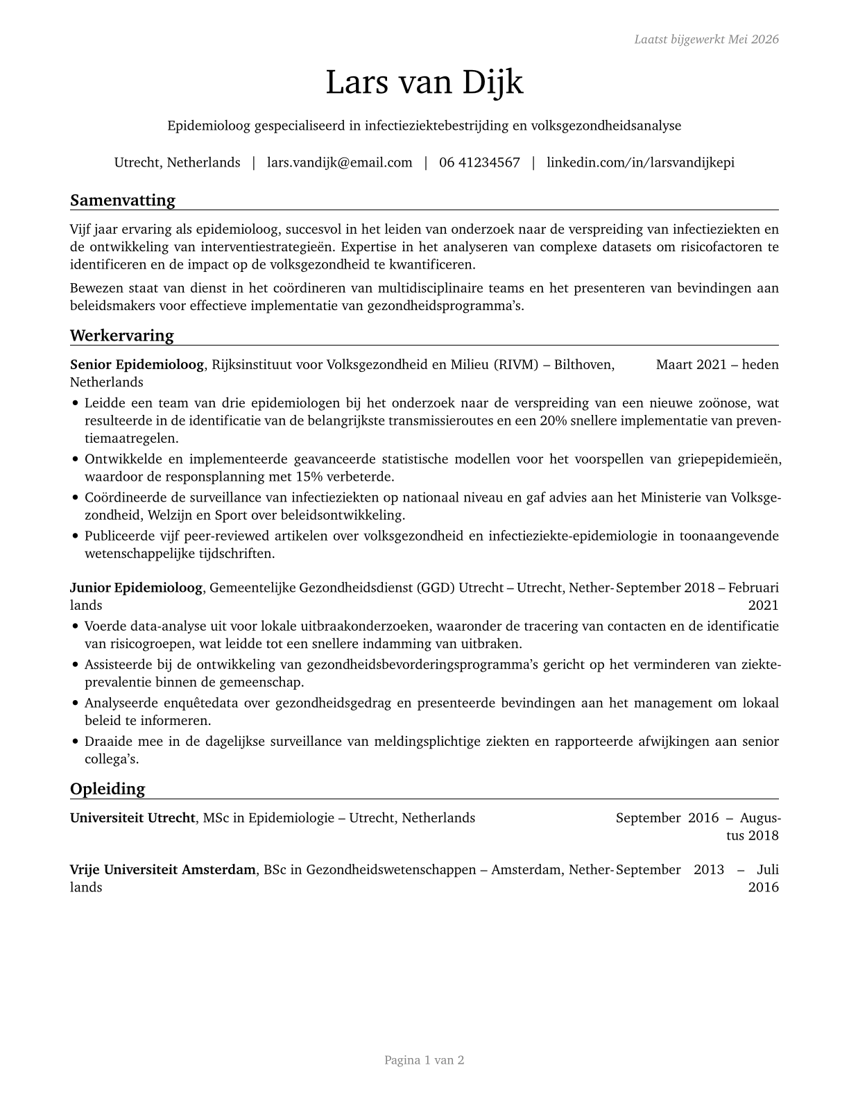 Epidemiologists CV in Dutch — page 1