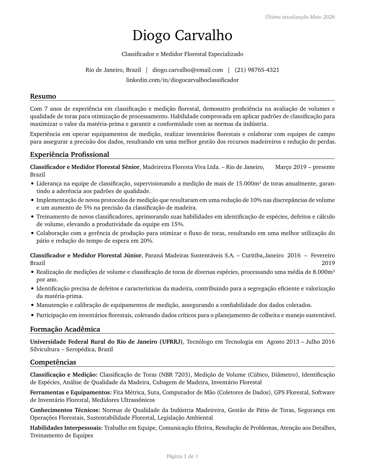 Log Graders and Scalers CV in Portuguese — page 1