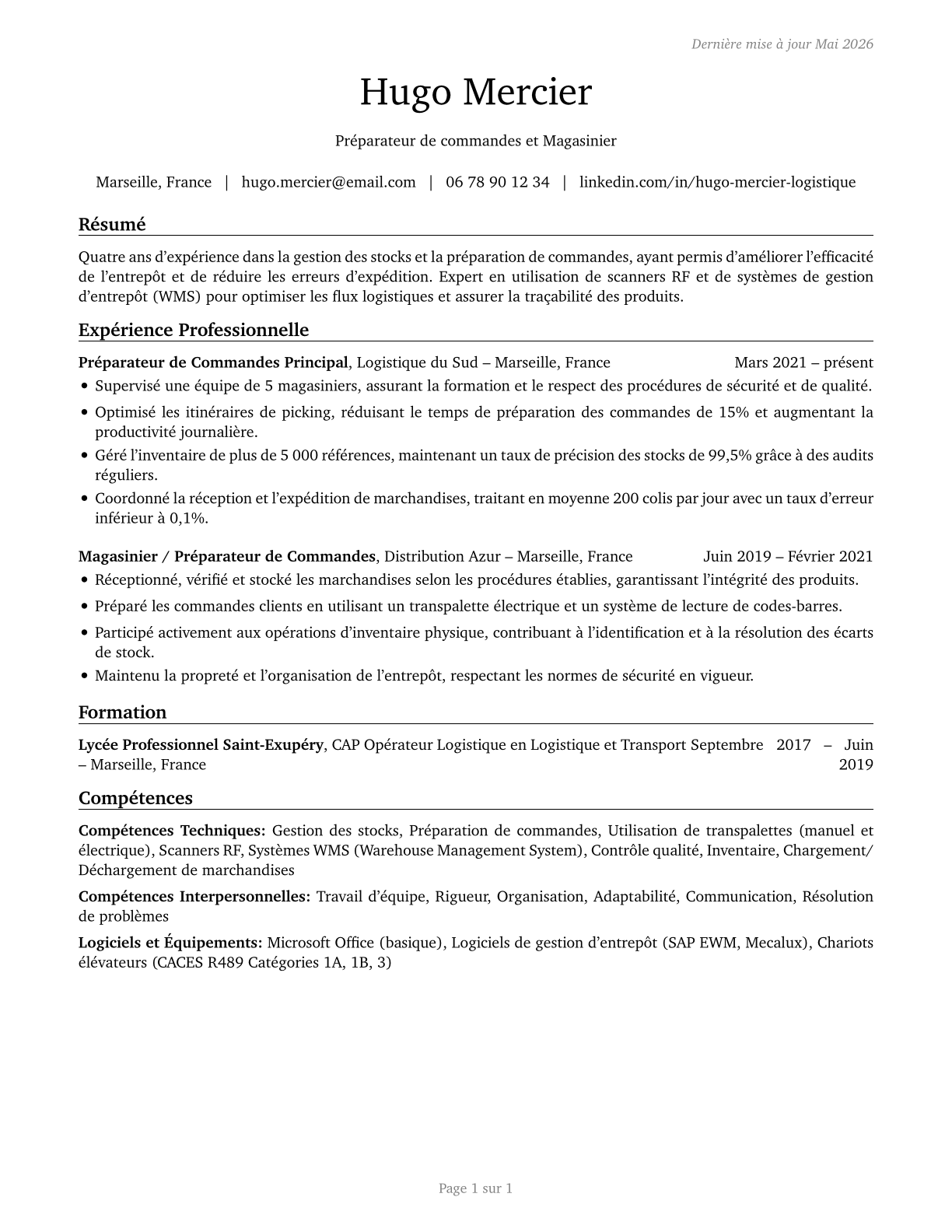 Stockers and Order Fillers CV in French — page 1