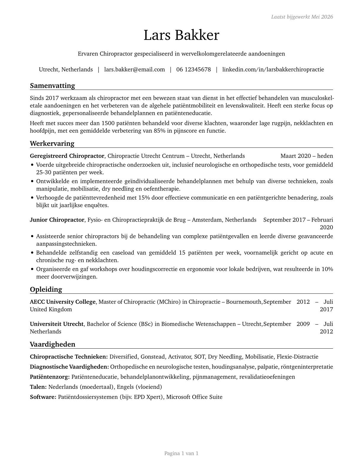 Chiropractors CV in Dutch — page 1