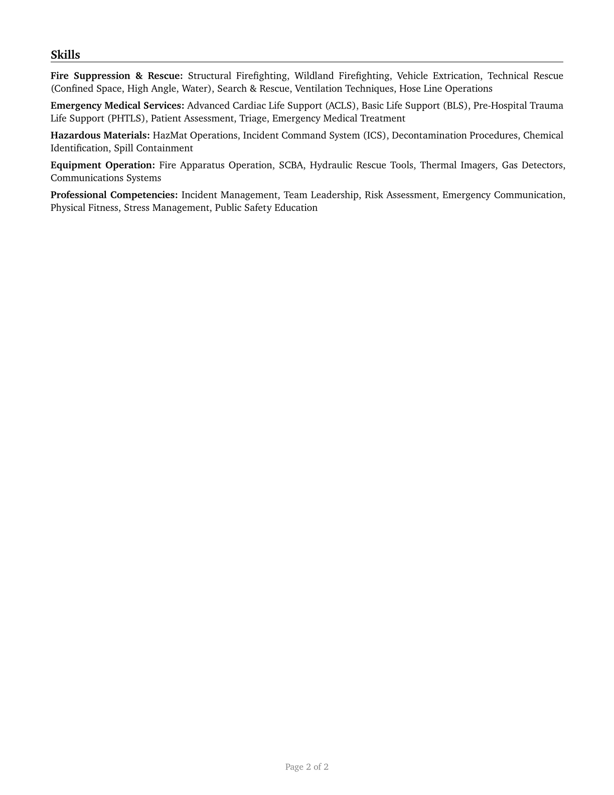 Firefighters CV in English — page 2