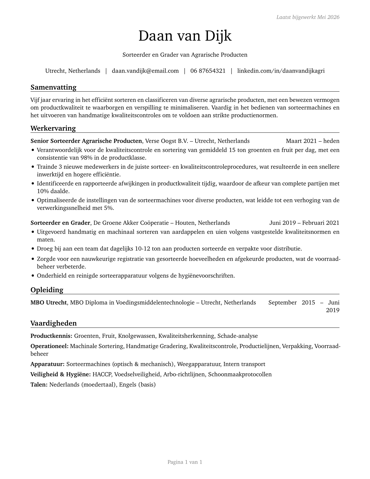 Graders and Sorters, Agricultural Products CV in Dutch — page 1