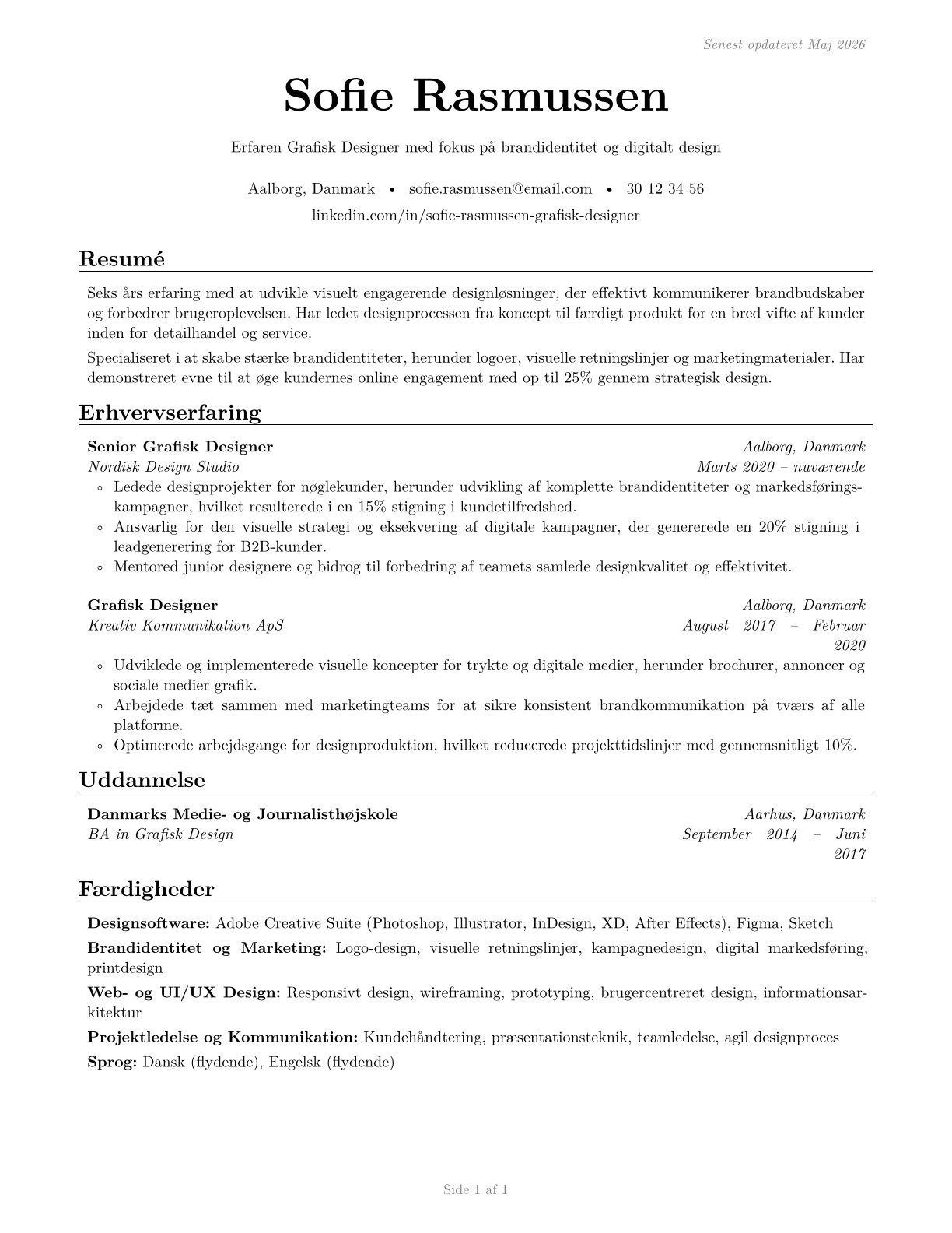 Graphic Designers CV in Danish — page 1