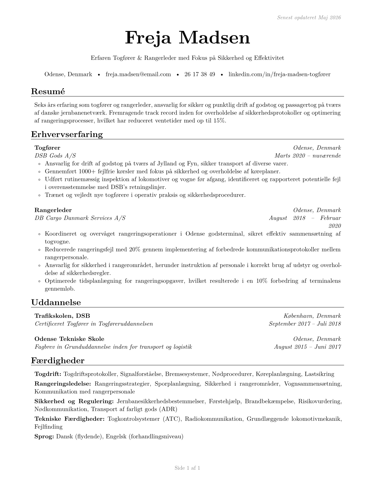 Railroad Conductors and Yardmasters CV in Danish — page 1