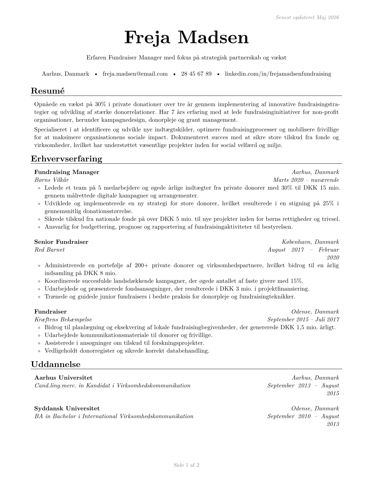 Fundraising Managers CV in Danish — page 1