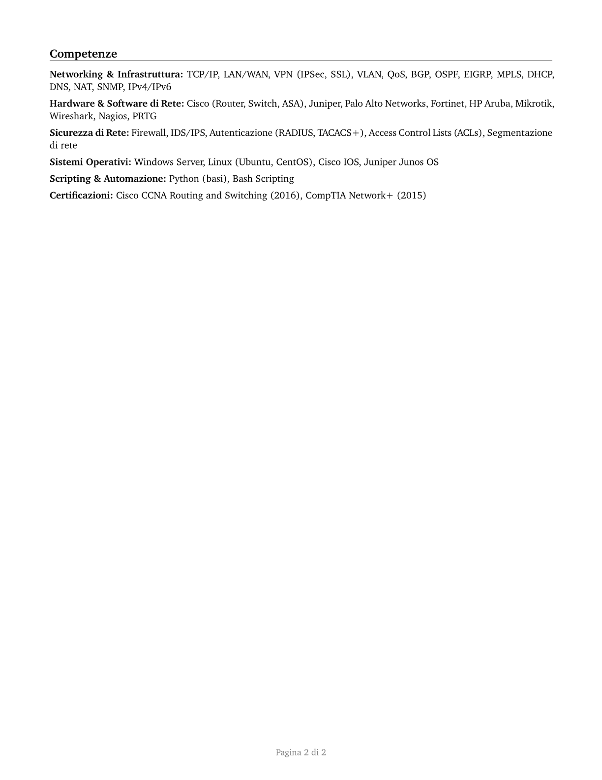 Computer Network Support Specialists CV in Italian — page 2