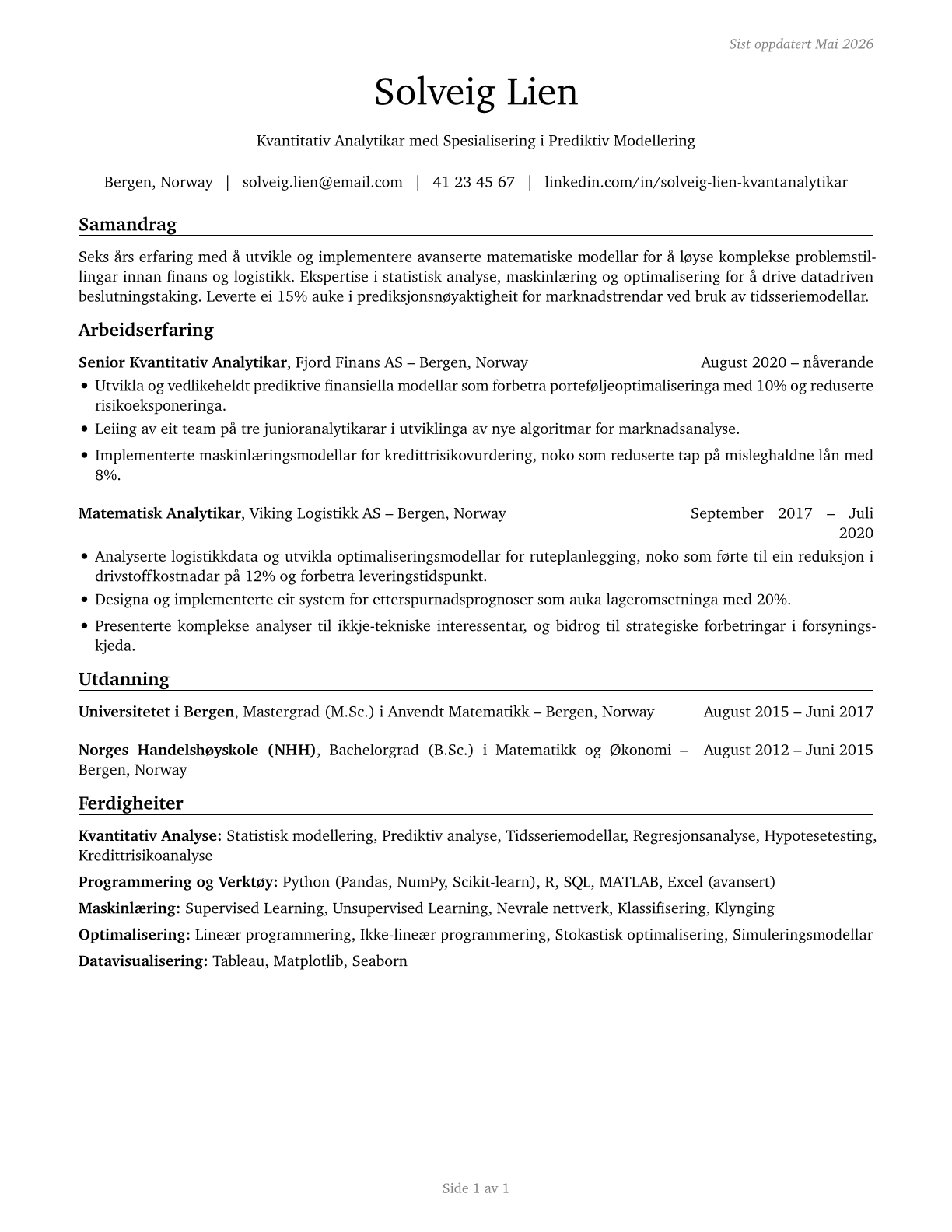 Mathematical Science Occupations, All Other CV in Norwegian_nynorsk — page 1