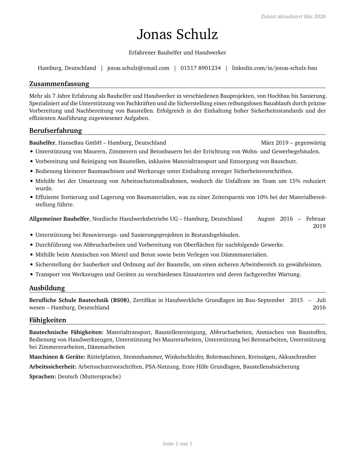 Helpers, Construction Trades, All Other CV in German — page 1