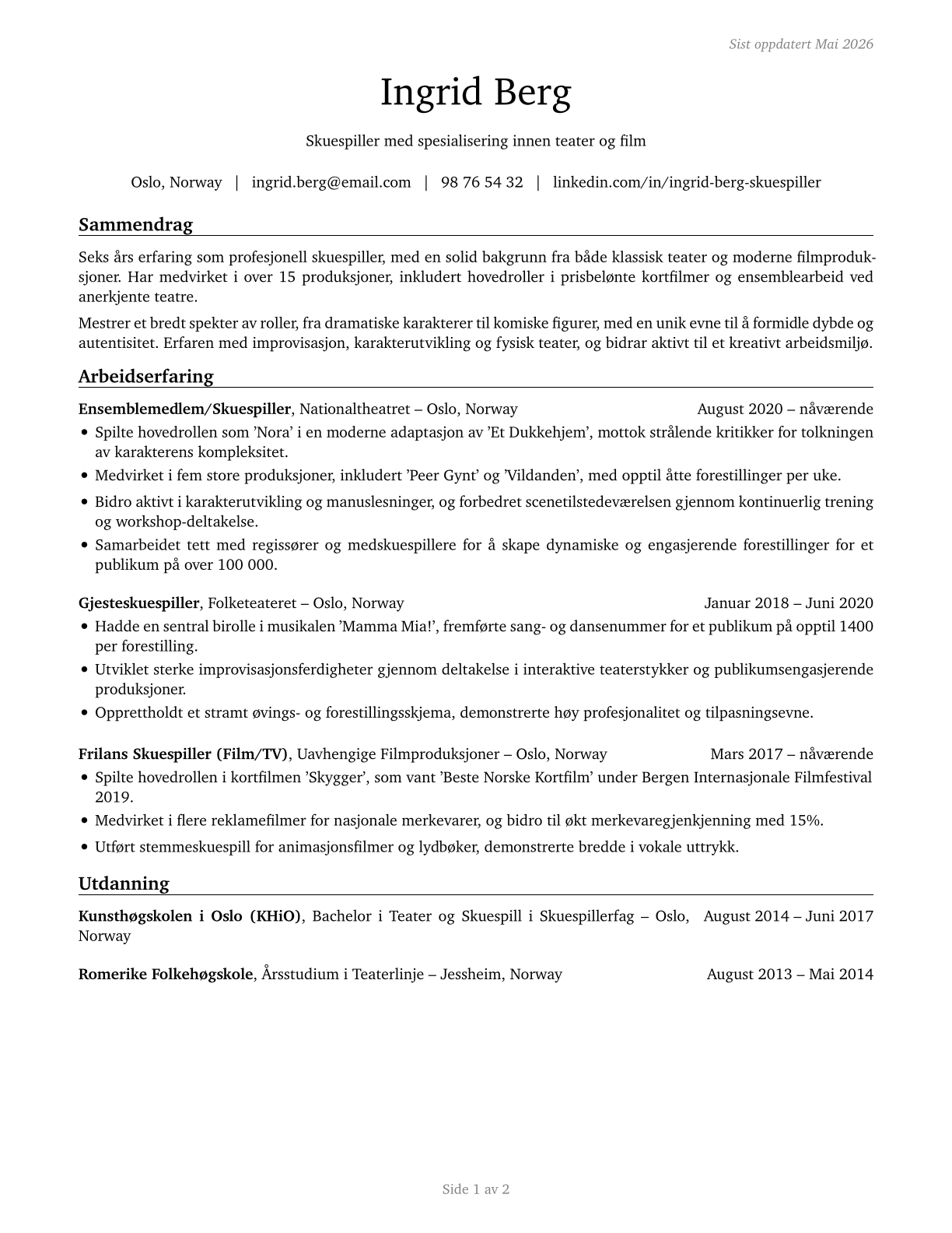 Actors CV in Norwegian_bokmal — page 1