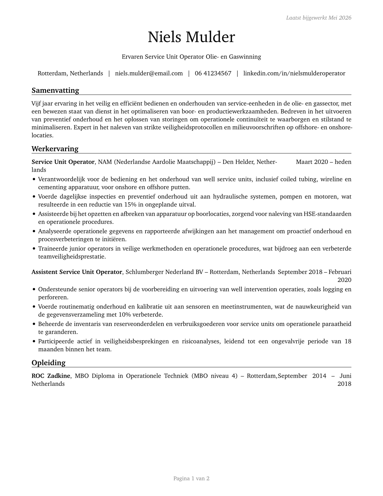 Service Unit Operators, Oil and Gas CV in Dutch — page 1