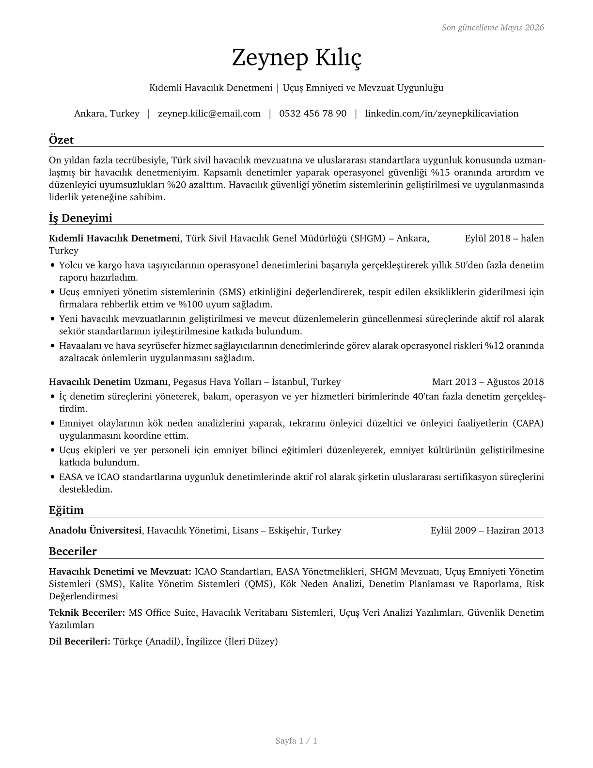Aviation Inspectors CV in Turkish — page 1