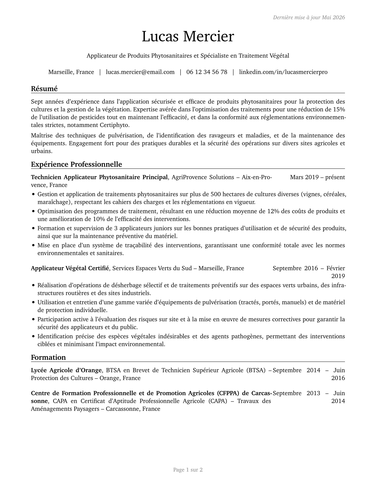 Pesticide Handlers, Sprayers, and Applicators, Vegetation CV in French — page 1